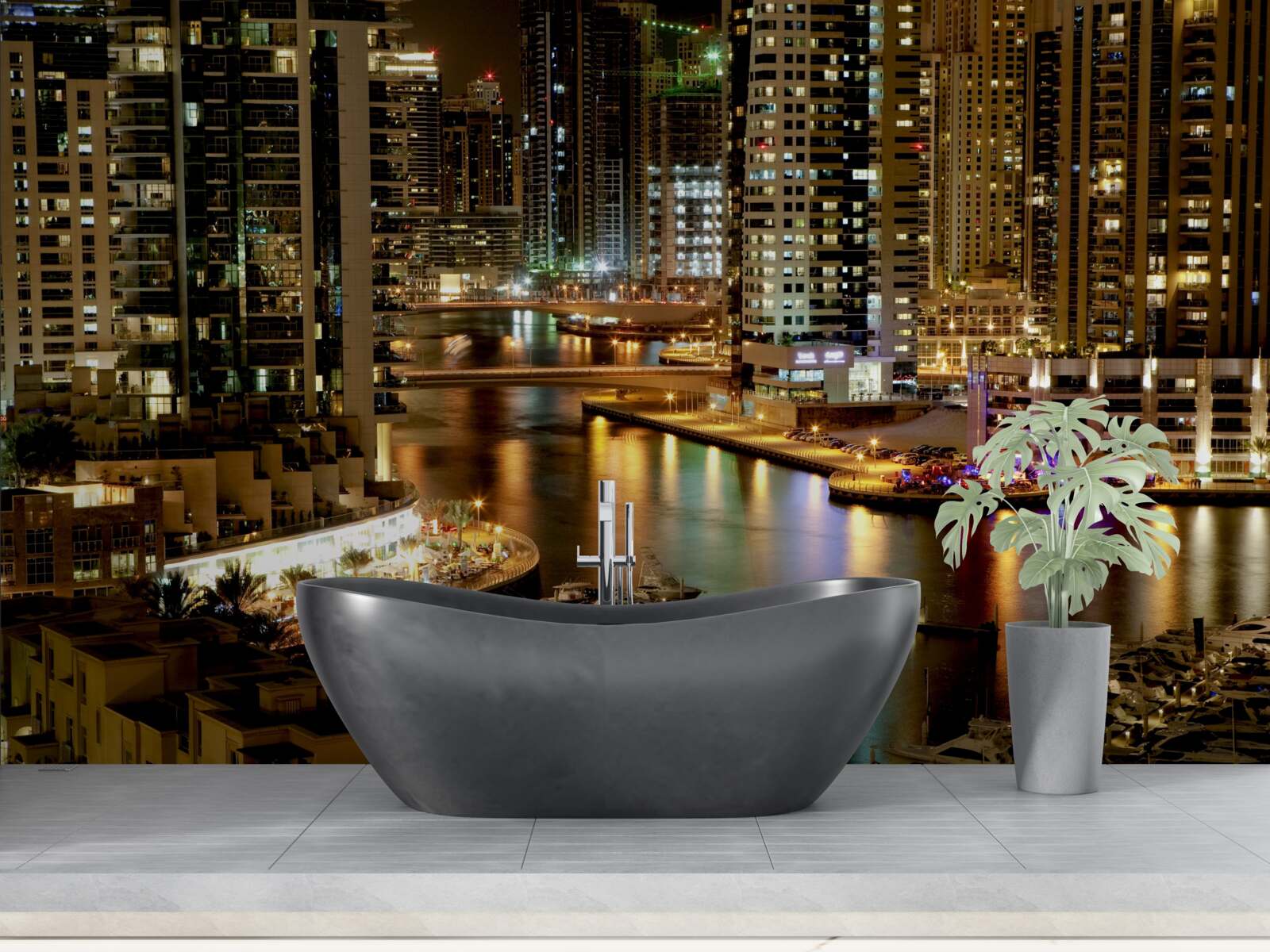 Papier peint quai de nuit avec bateaux