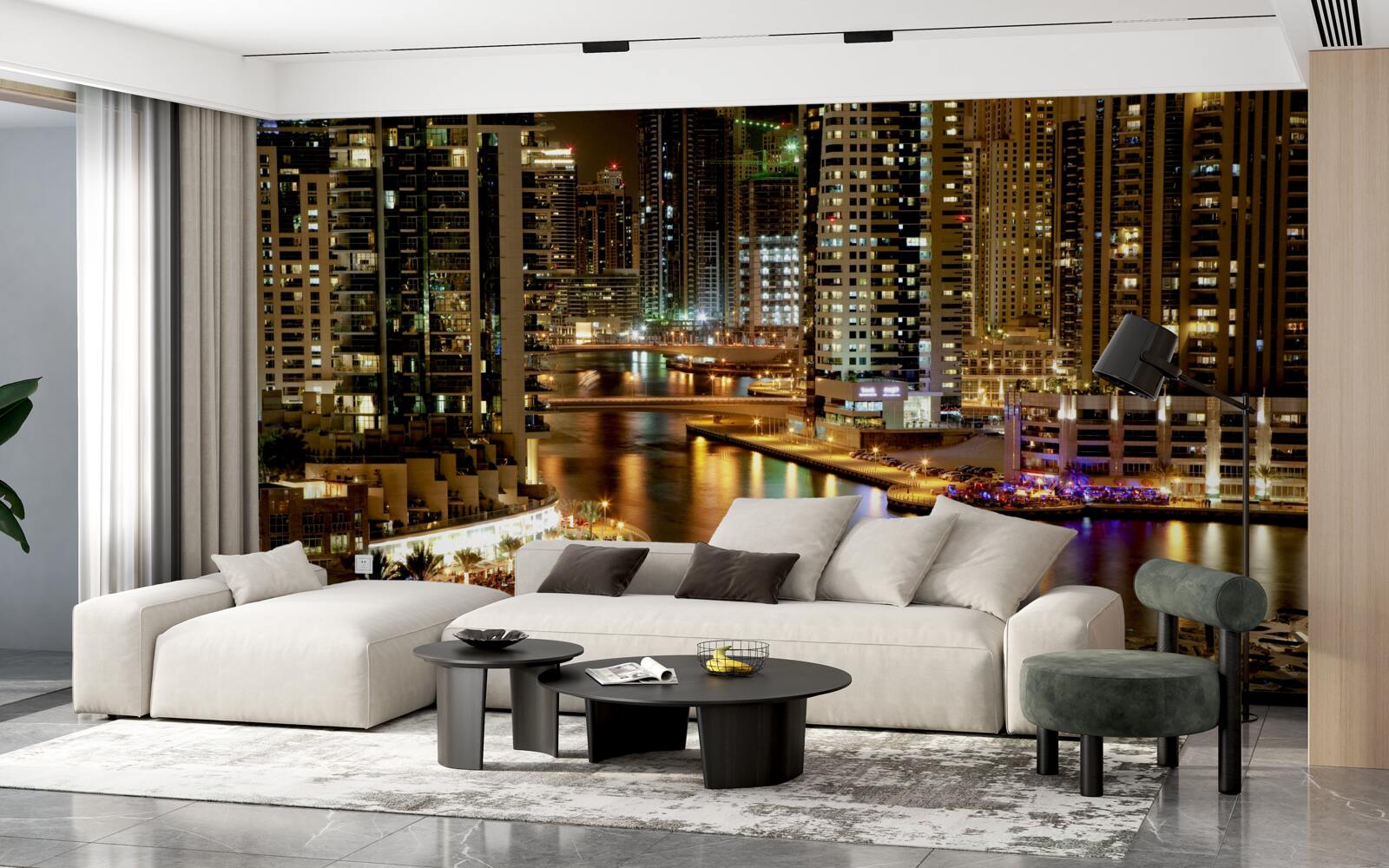 Papier peint quai de nuit avec bateaux