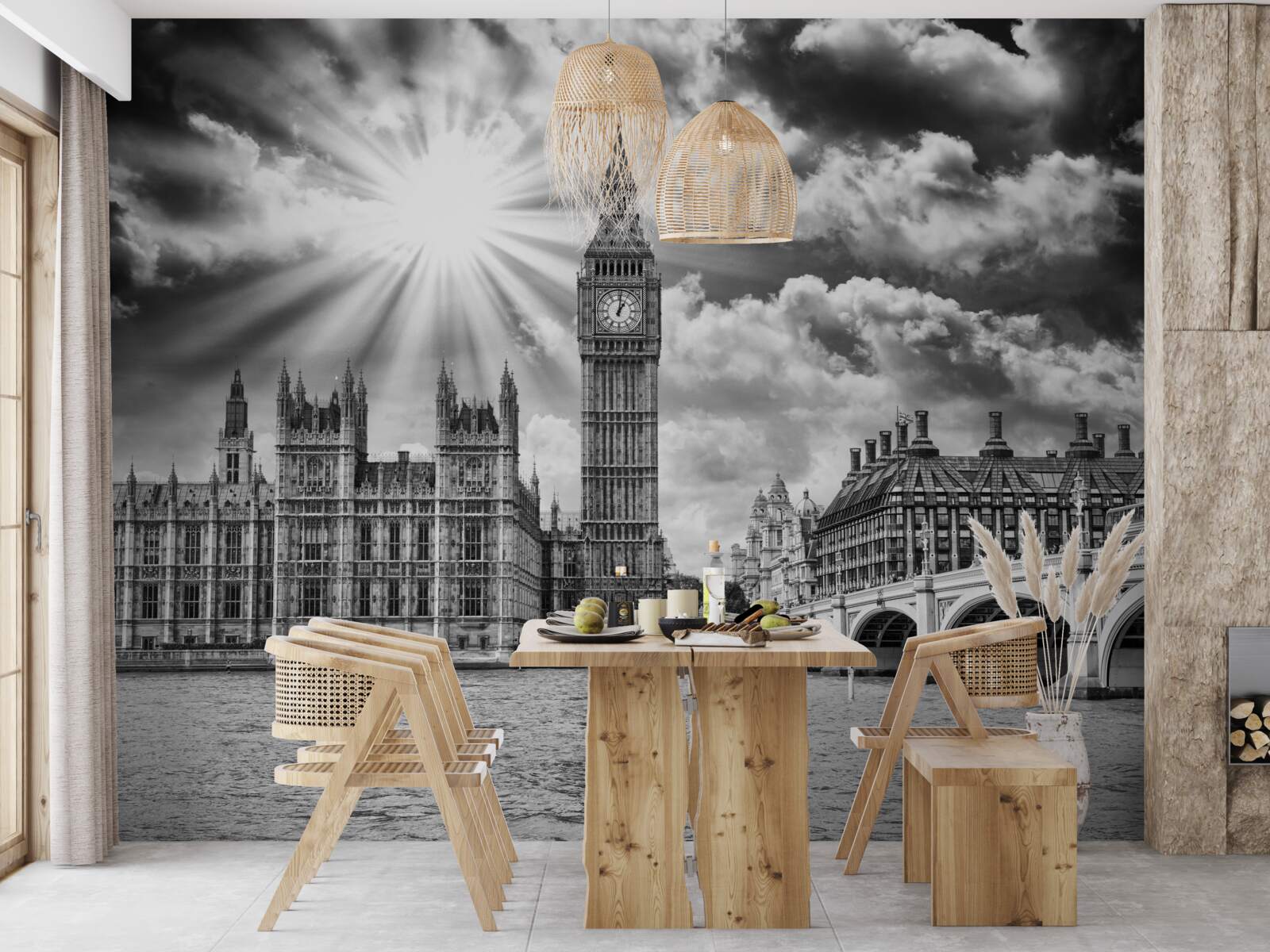 Papier peint londres peinte en noir et blanc avec big ben