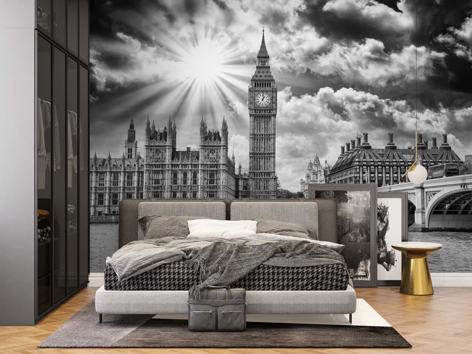 Papier peint londres peinte en noir et blanc avec big ben