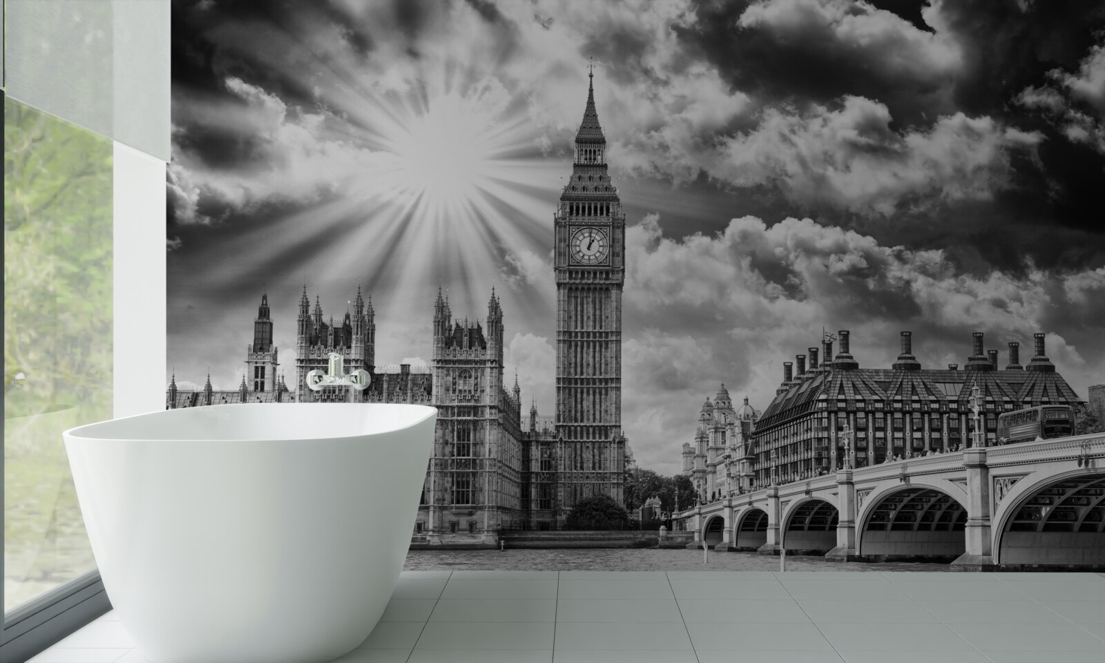 Papier peint londres peinte en noir et blanc avec big ben