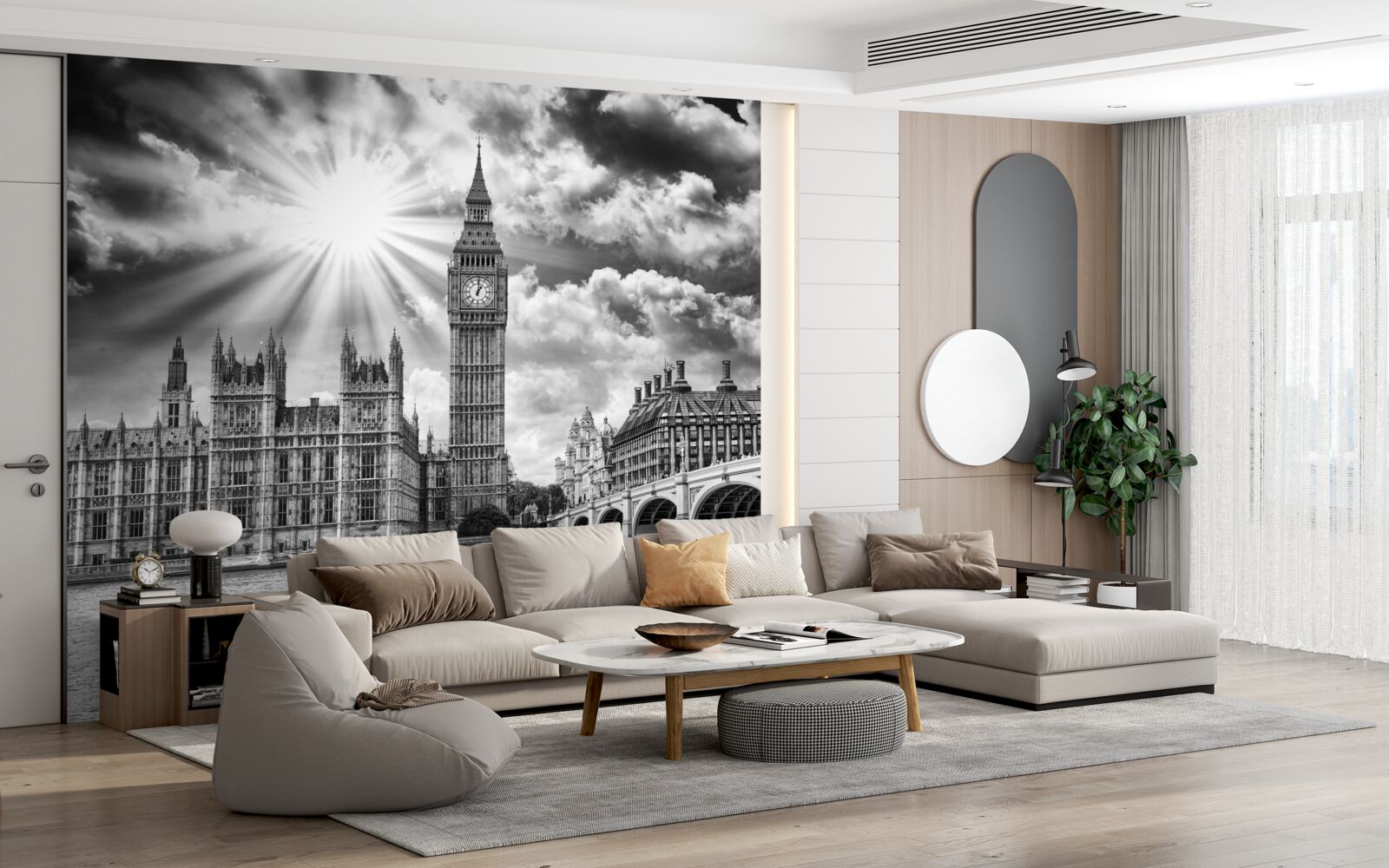 Papier peint londres peinte en noir et blanc avec big ben