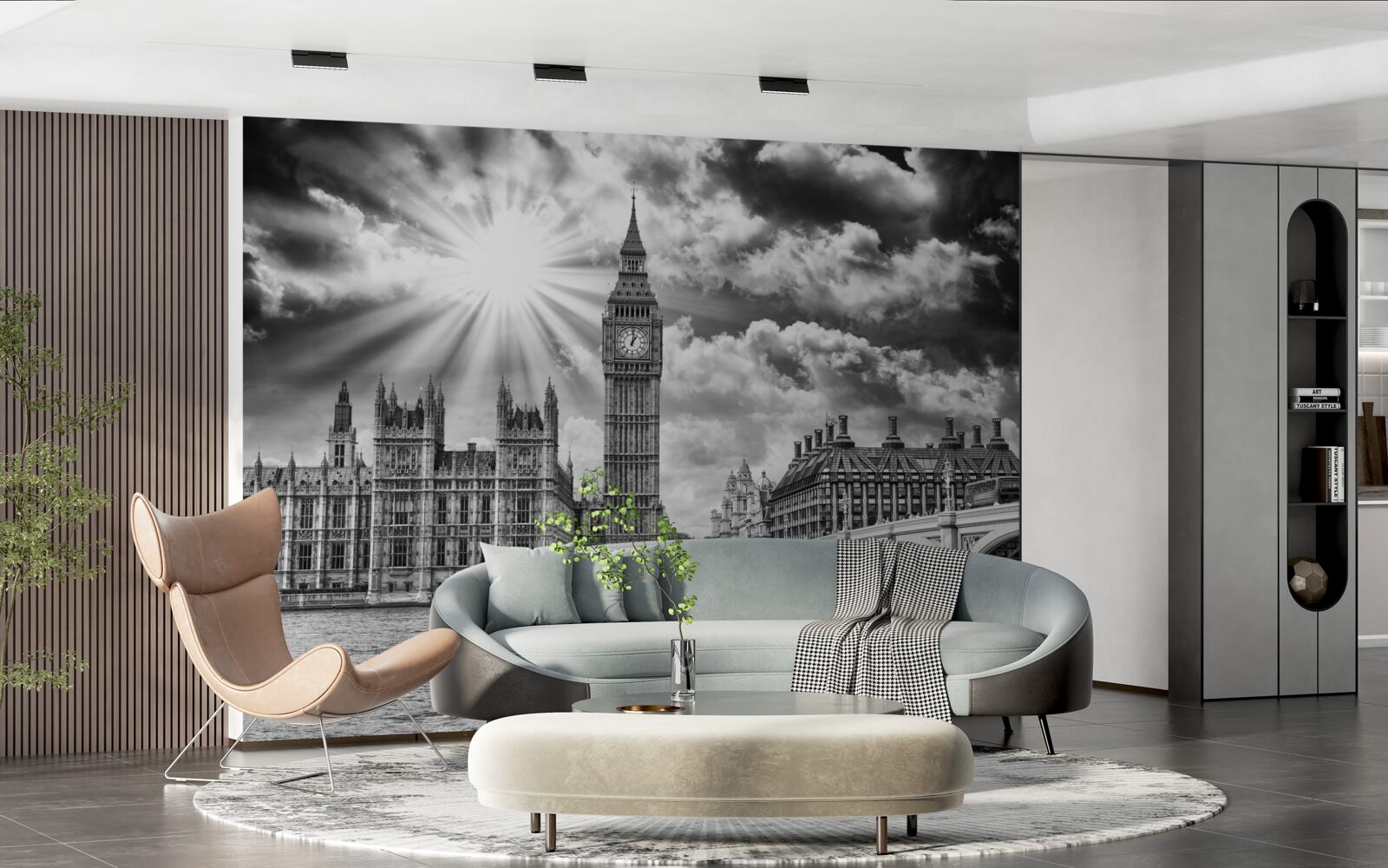 Papier peint londres peinte en noir et blanc avec big ben