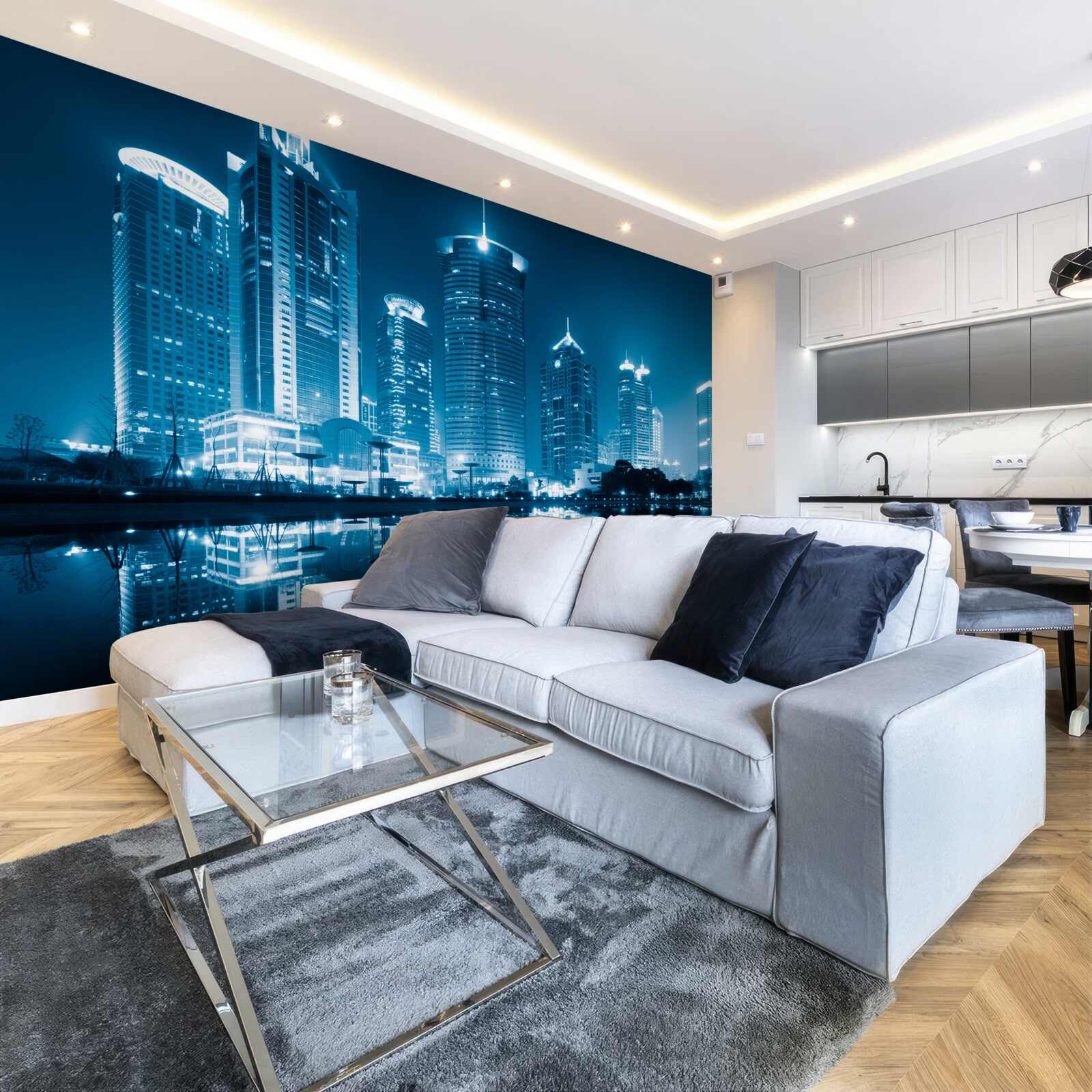 Papier peint nuit shanghai a la lumiere des lanternes