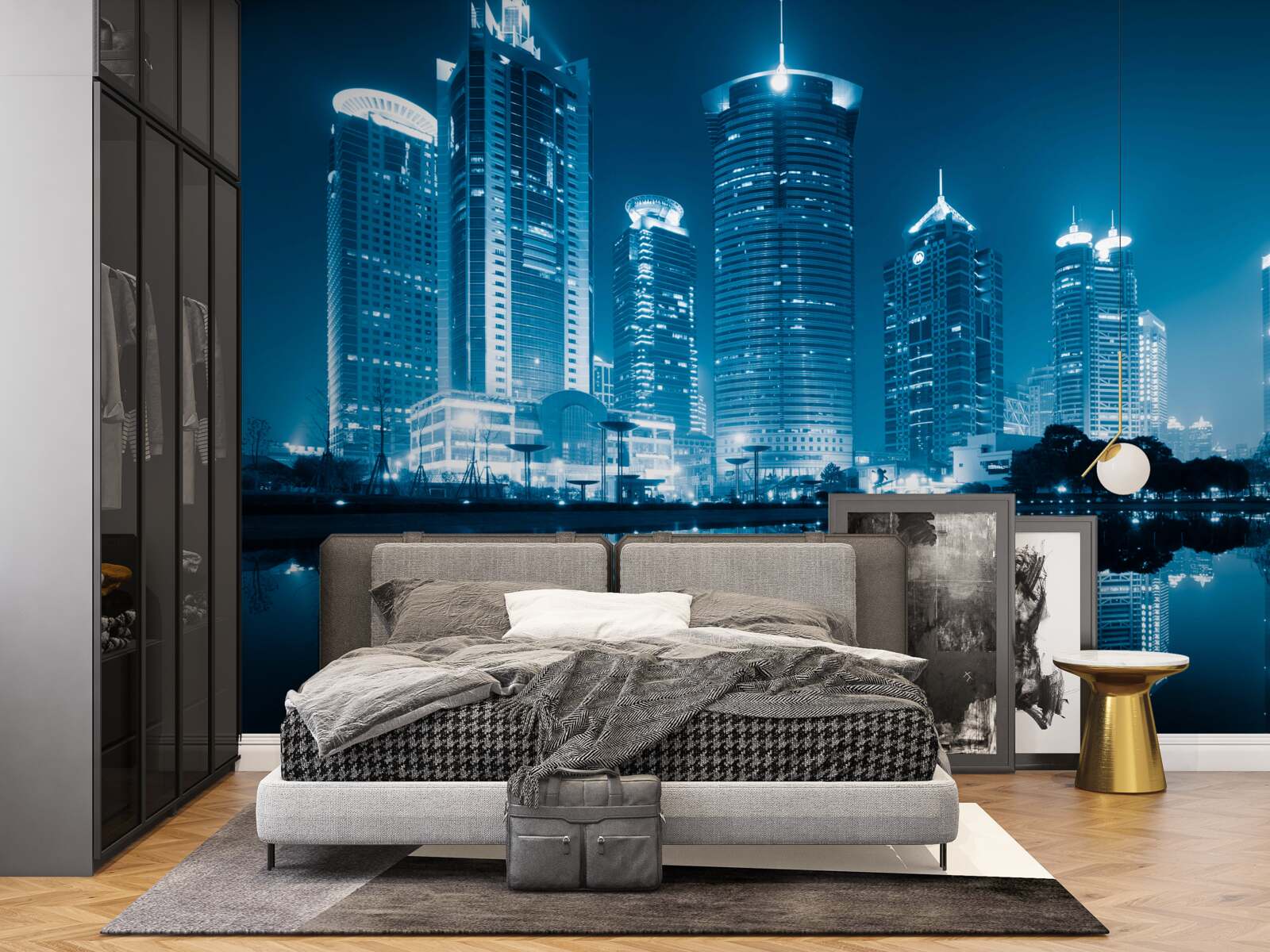 Papier peint nuit shanghai a la lumiere des lanternes