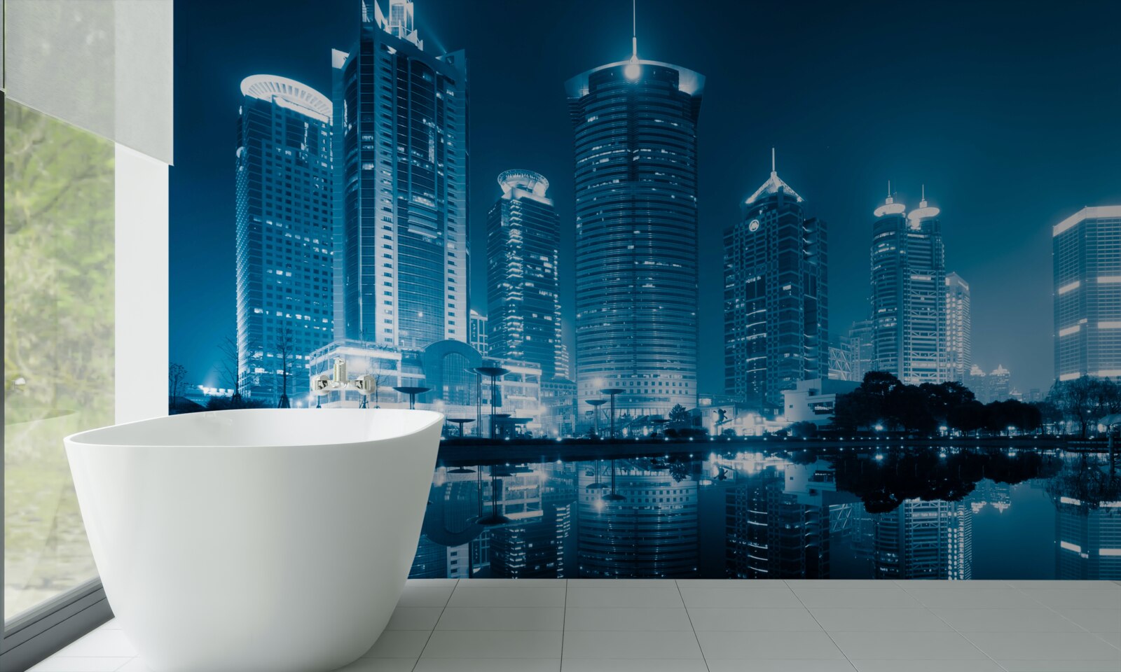 Papier peint nuit shanghai a la lumiere des lanternes