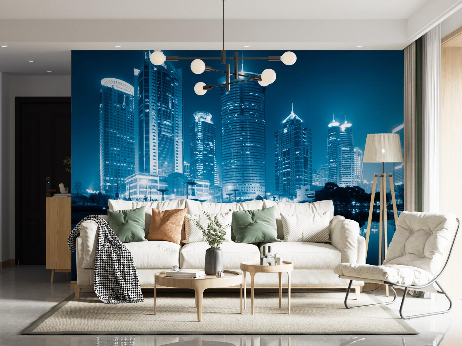 Papier peint nuit shanghai a la lumiere des lanternes