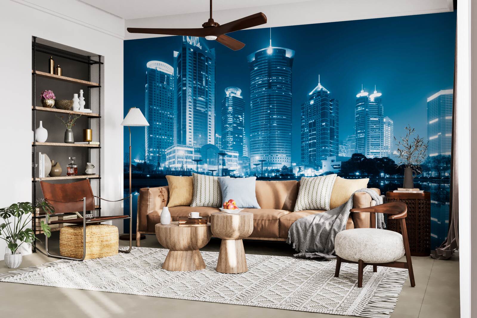 Papier peint nuit shanghai a la lumiere des lanternes