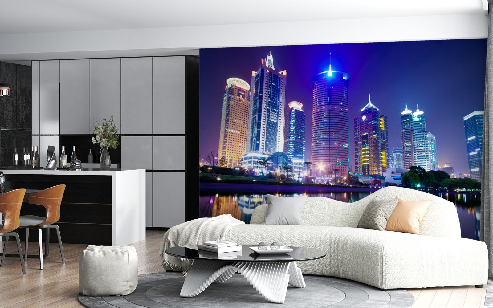 Papier peint reflets des gratte-ciel la nuit