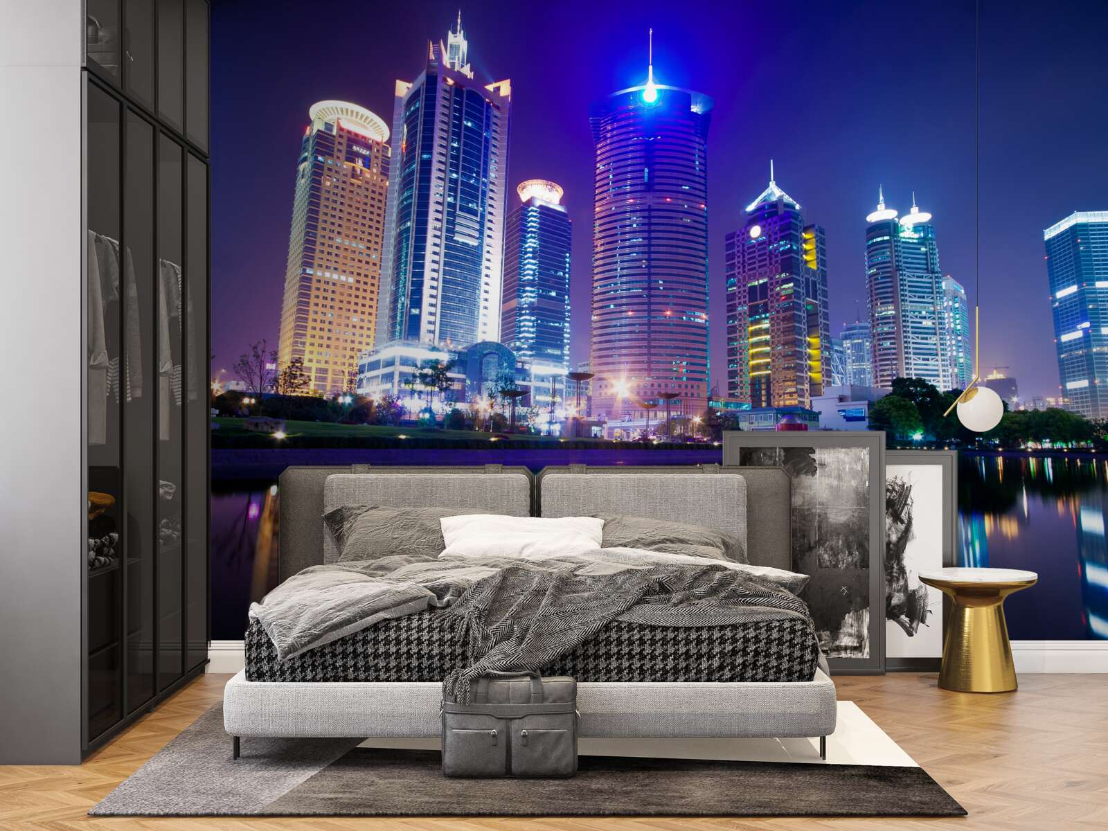 Papier peint reflets des gratte-ciel la nuit