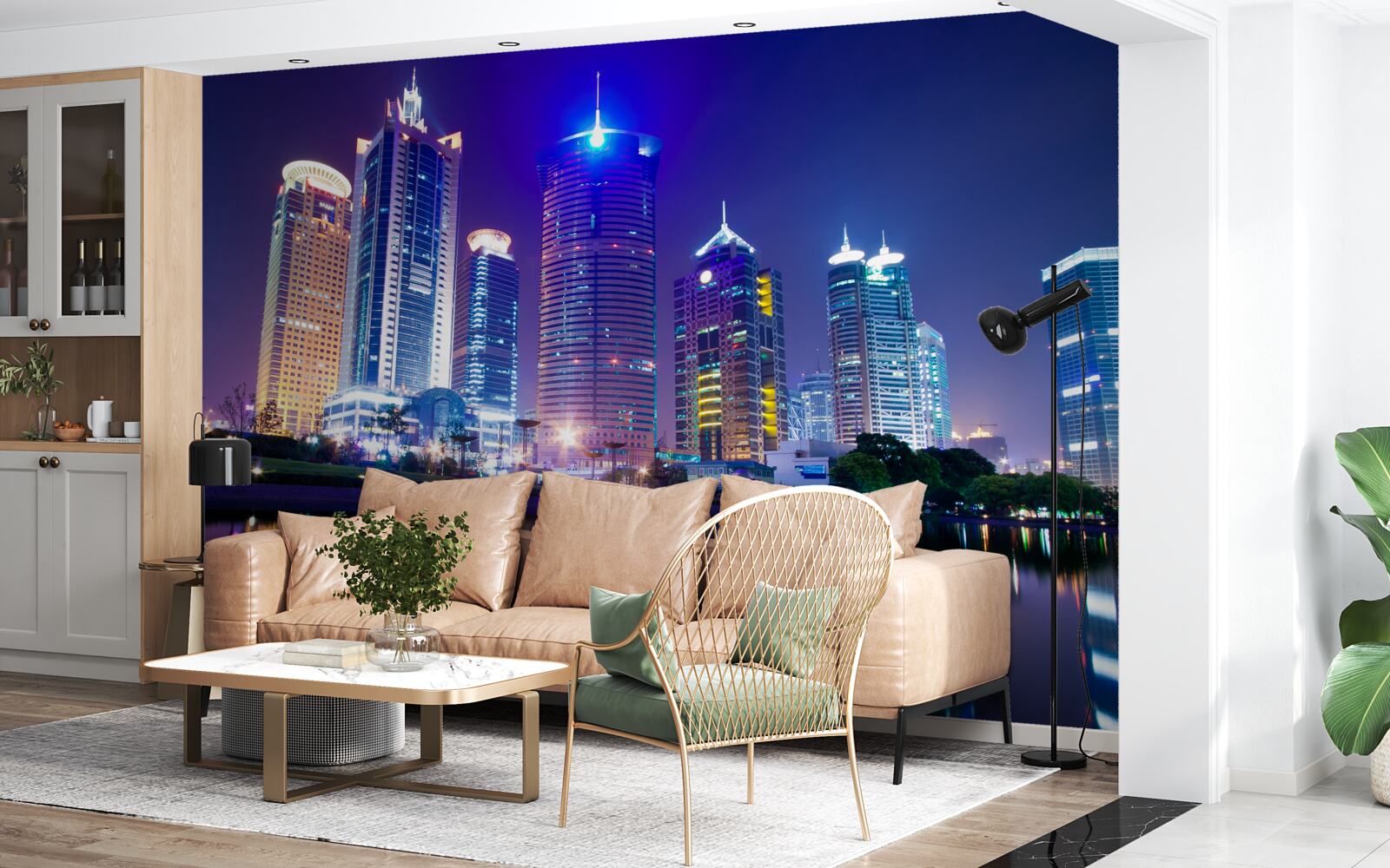 Papier peint reflets des gratte-ciel la nuit