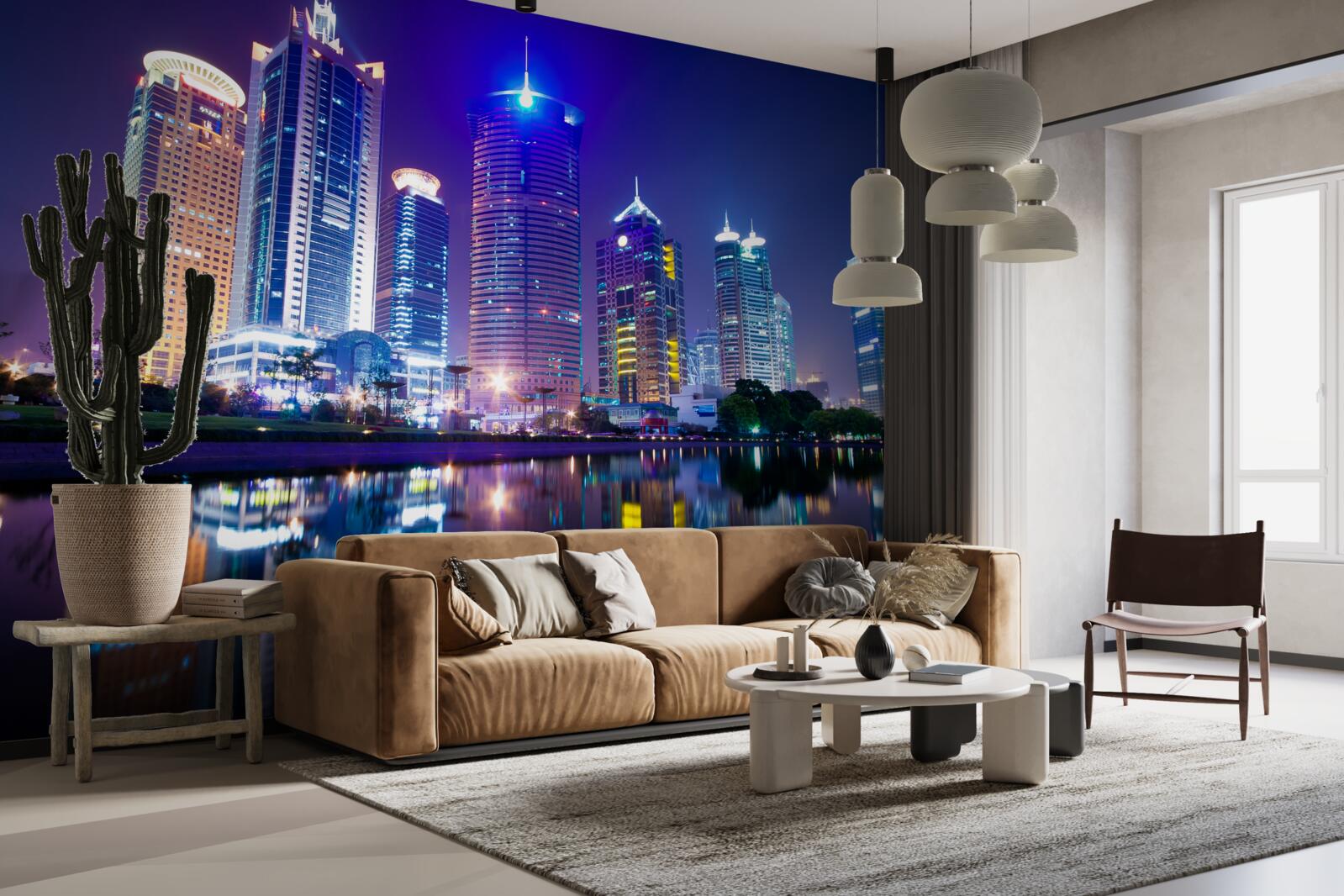 Papier peint reflets des gratte-ciel la nuit