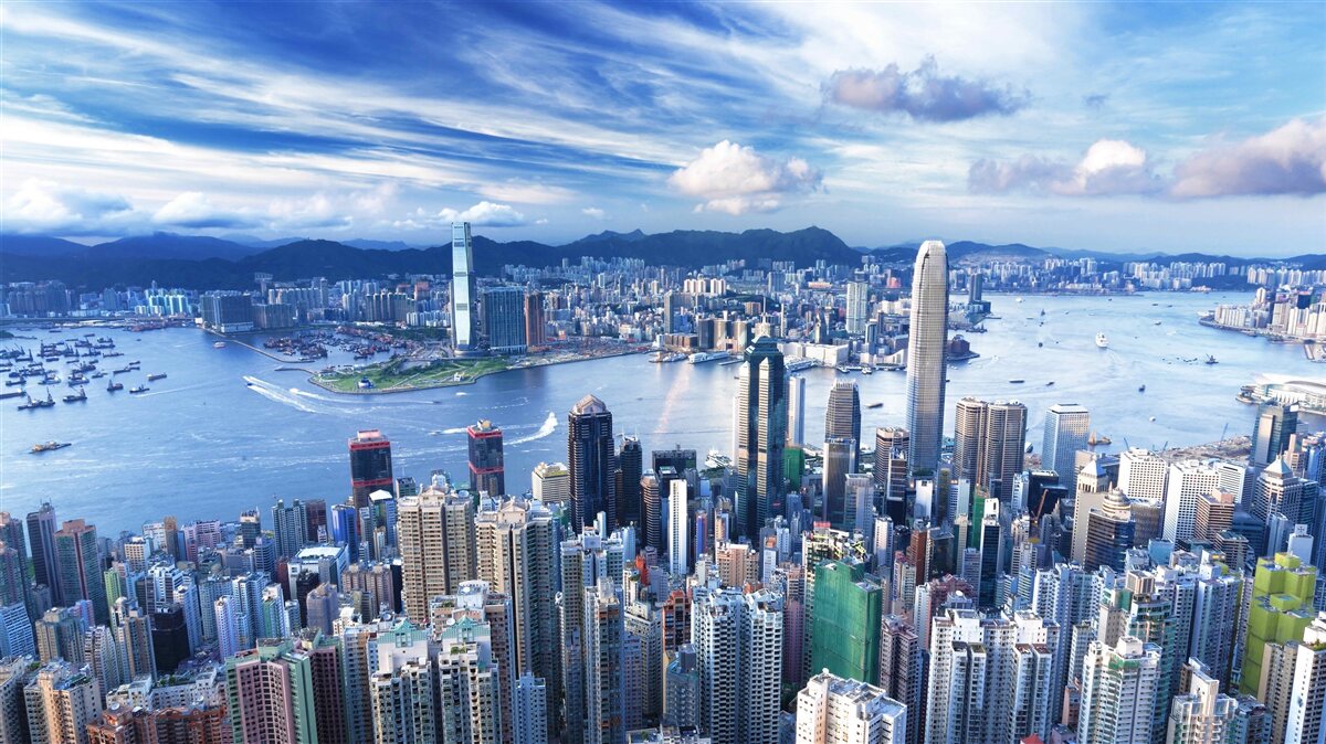 Papier peint gratte-ciel dans le port de victoria