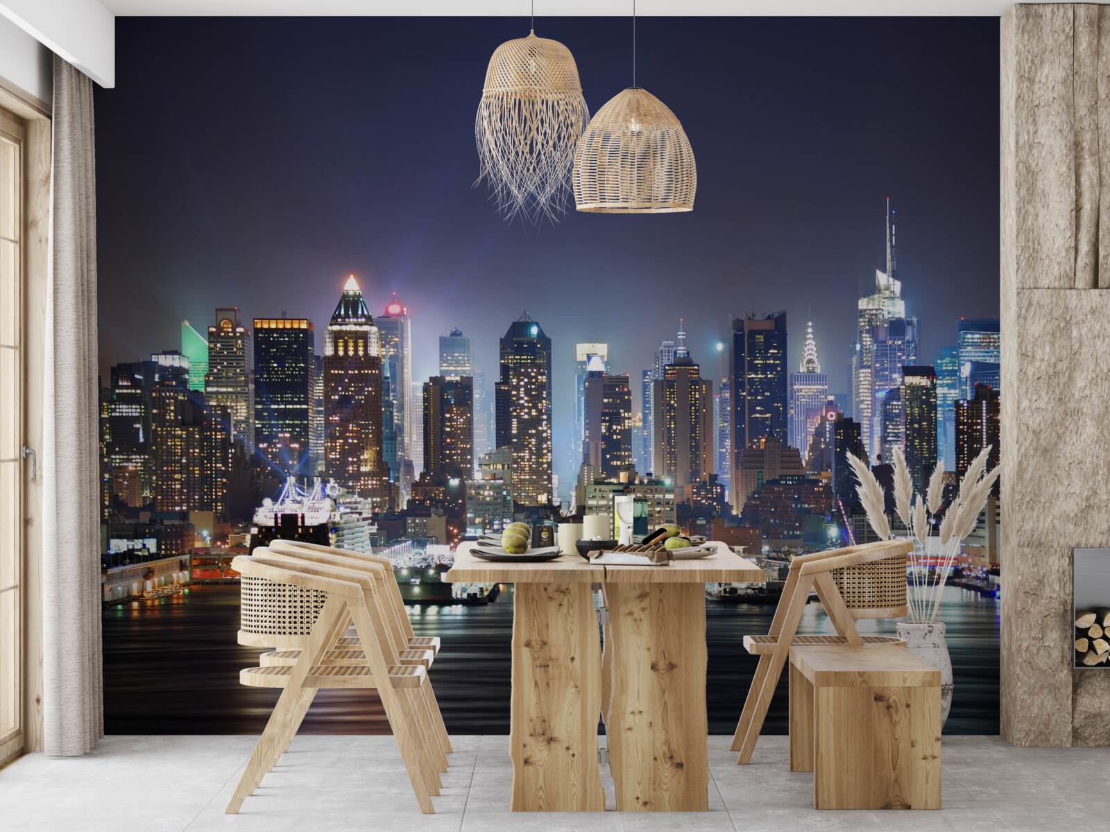 Papier peint gratte-ciel d'une grande ville la nuit