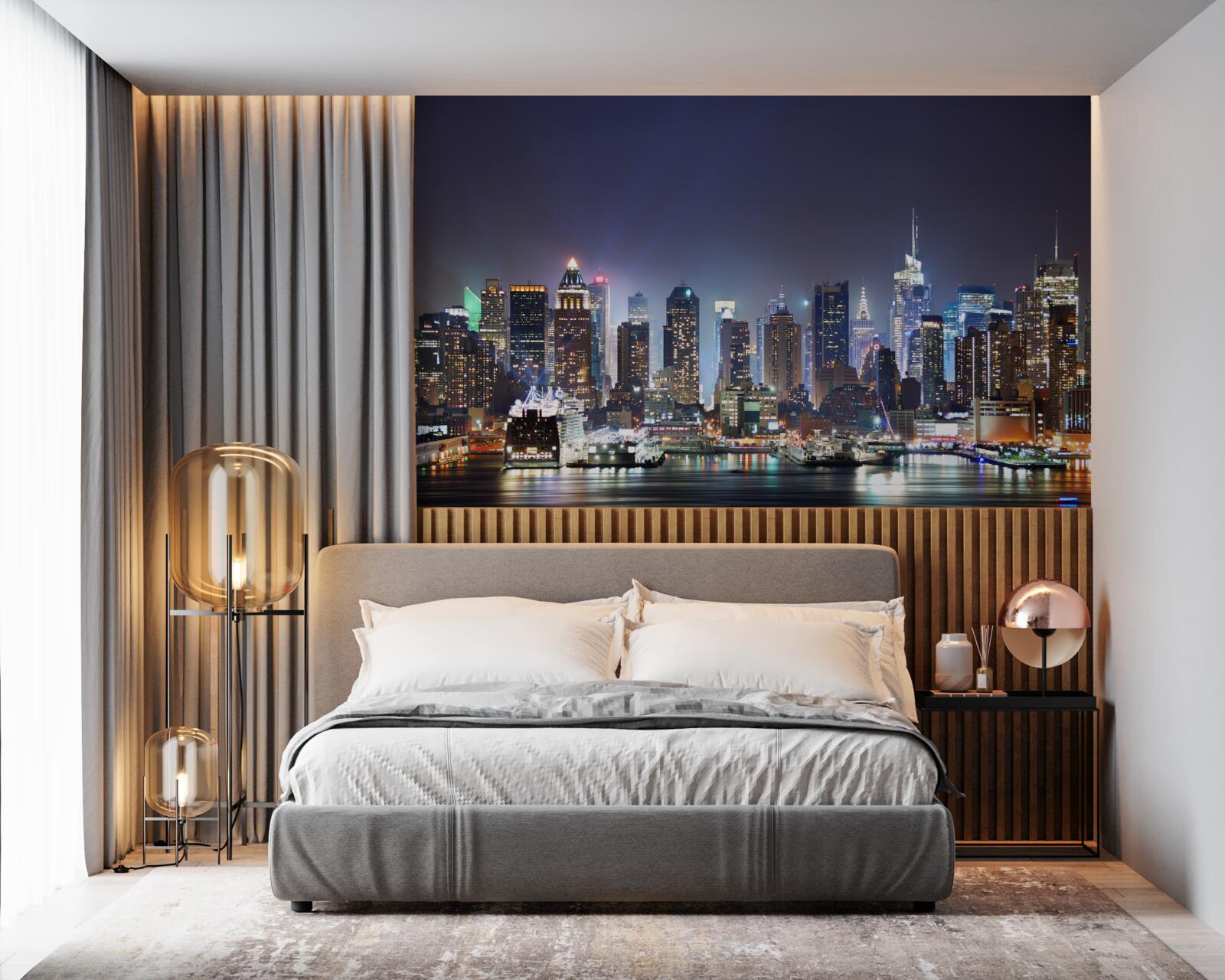 Papier peint gratte-ciel d'une grande ville la nuit