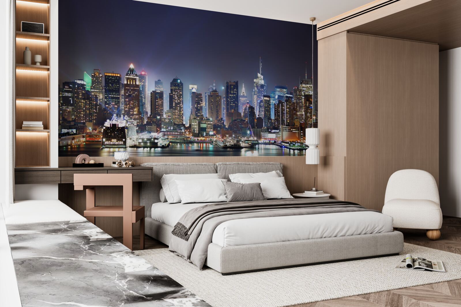 Papier peint gratte-ciel d'une grande ville la nuit