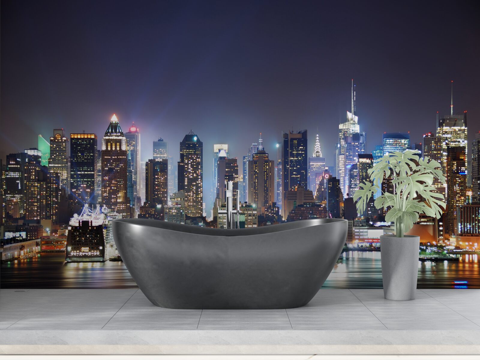 Papier peint gratte-ciel d'une grande ville la nuit