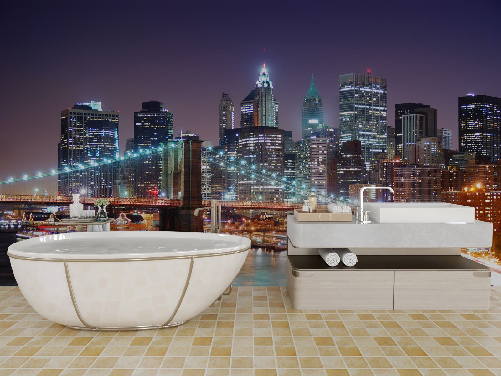 Papier peint pont de brooklyn dans l'horizon nocturne