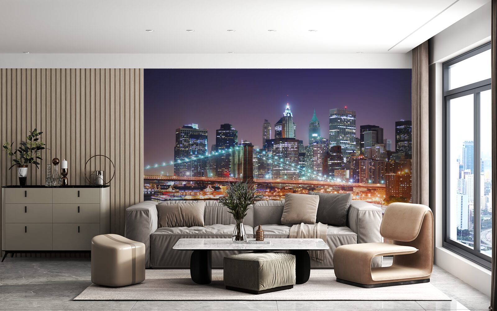 Papier peint pont de brooklyn dans l'horizon nocturne