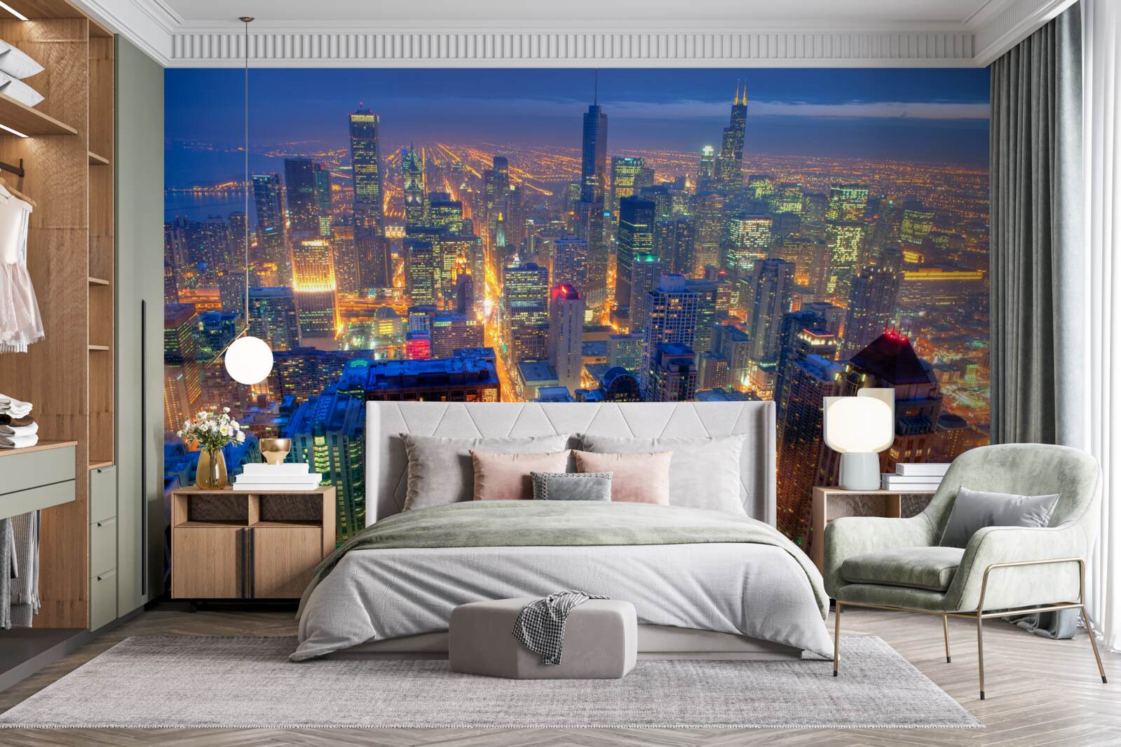 Papier peint Les lumières de Chicago illuminent les rues