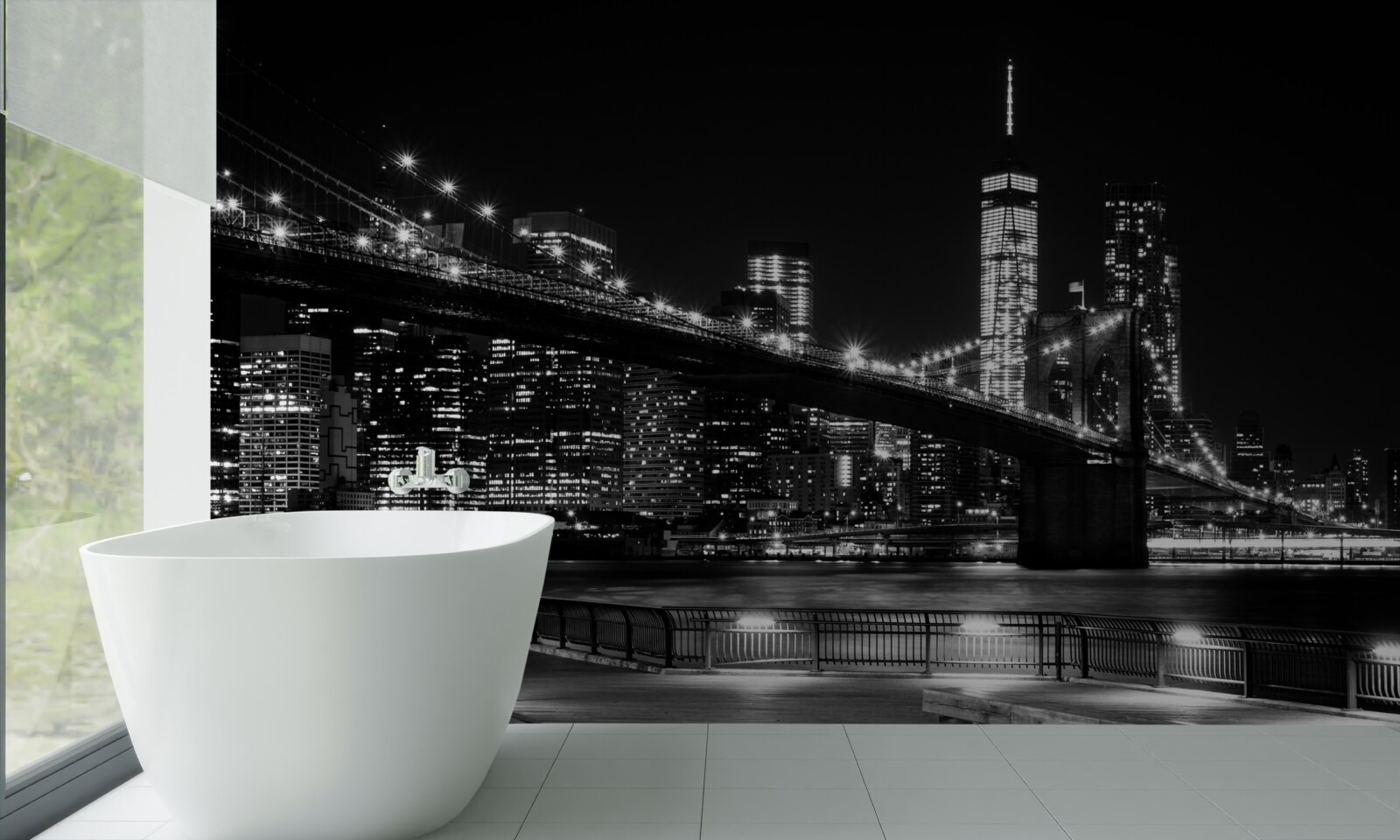 Papier peint pont de brooklyn et manhattan en noir et blanc