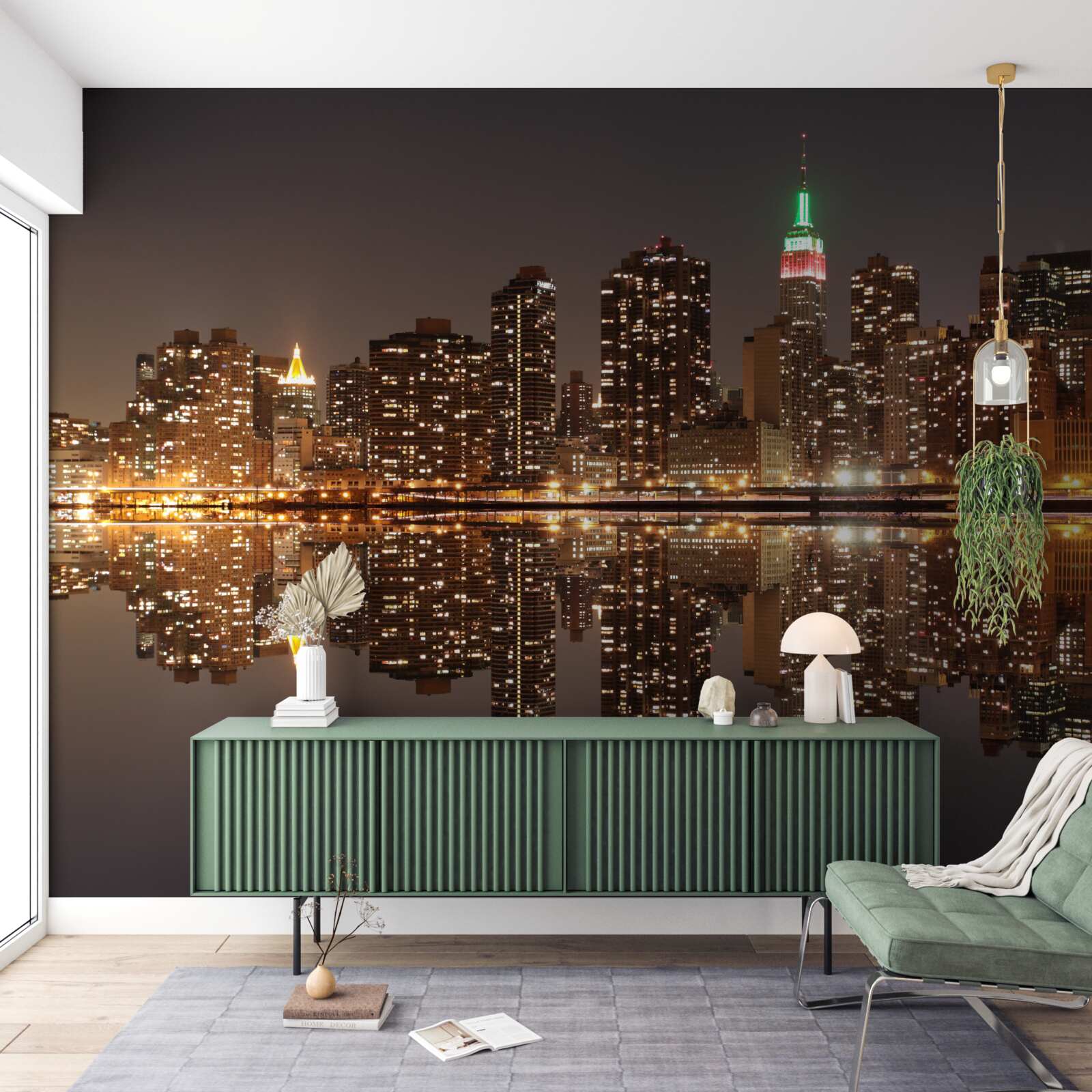 Papier peint le reflet de la ville dans l'eau est comme un miroir