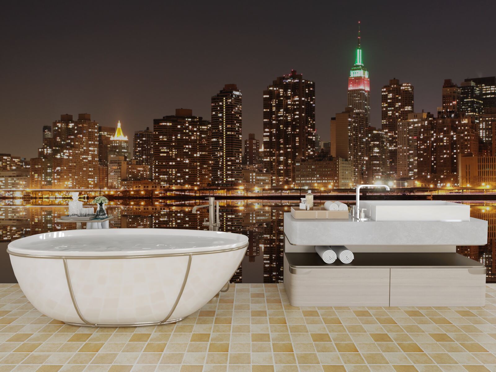 Papier peint le reflet de la ville dans l'eau est comme un miroir