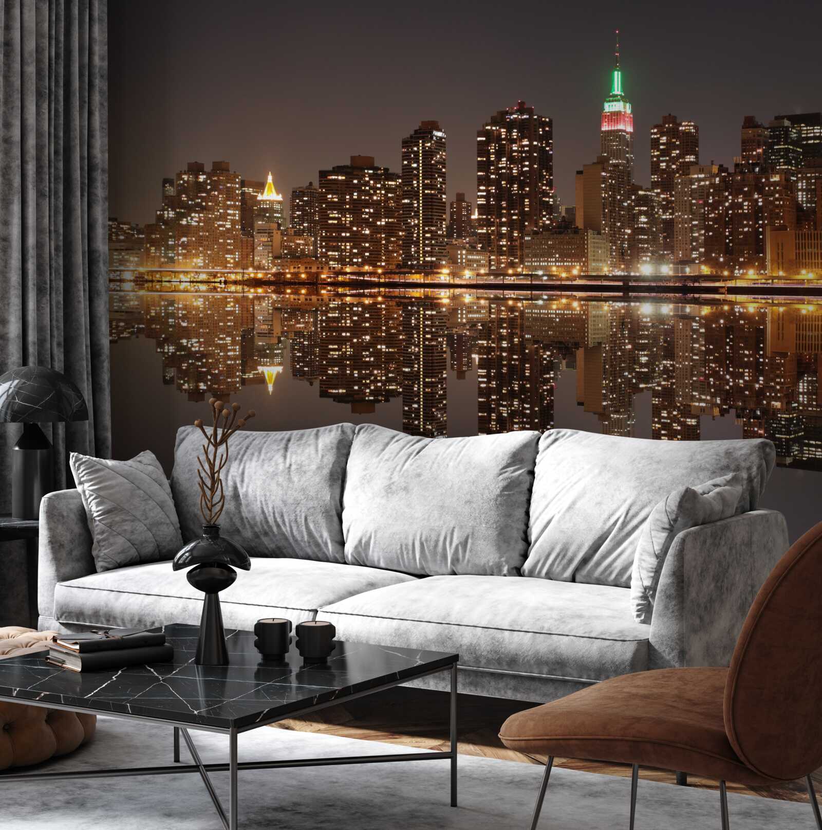 Papier peint le reflet de la ville dans l'eau est comme un miroir