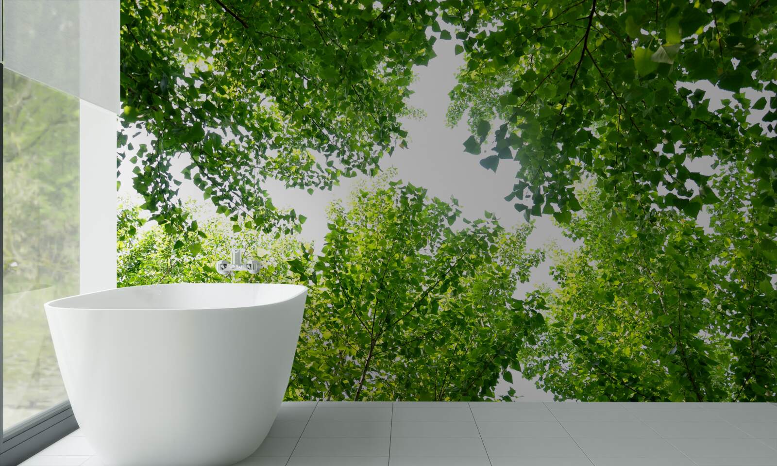 Papier peint ciel blanc souligné par des feuilles vertes