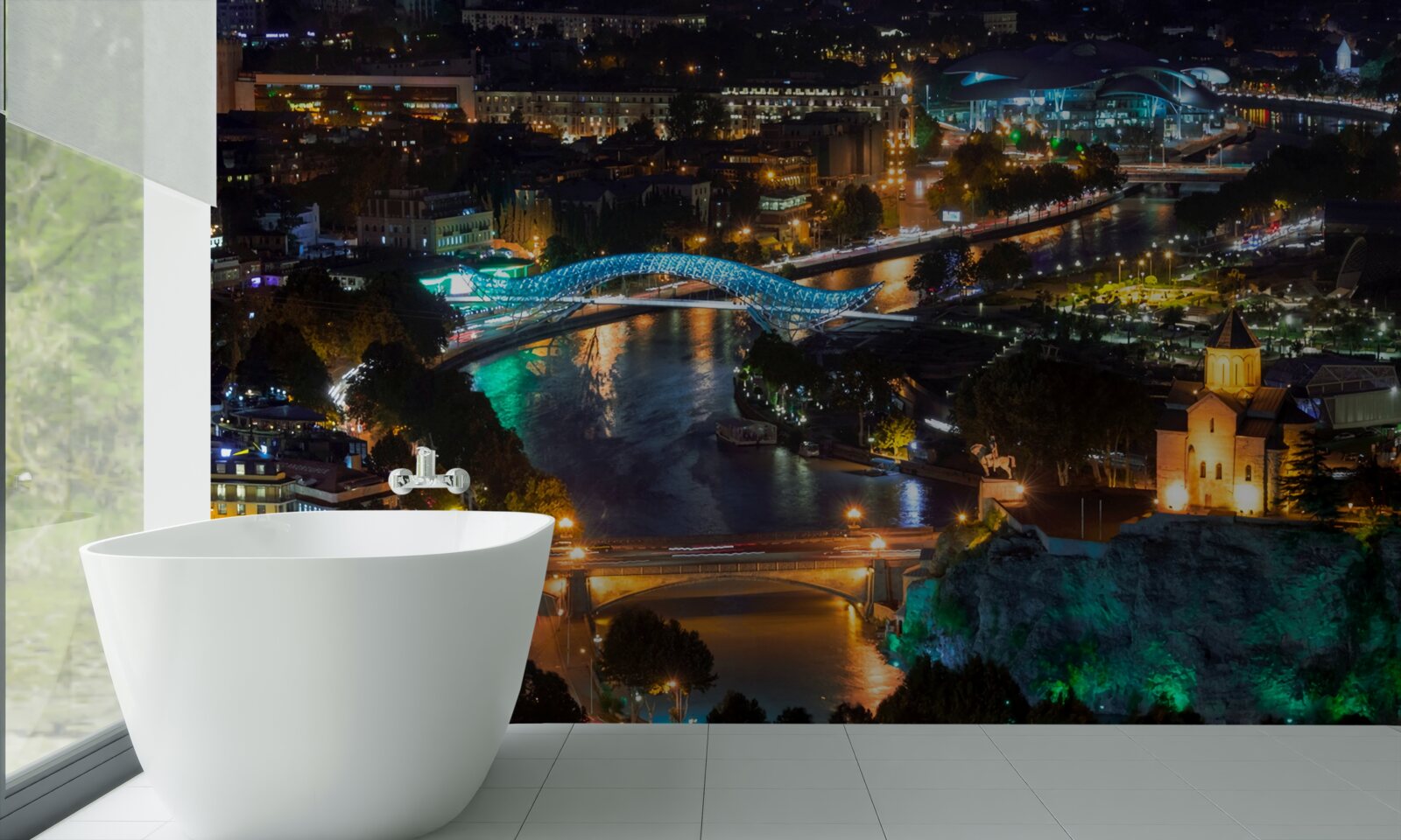 Papier peint tbilissi moderne dans la soirée