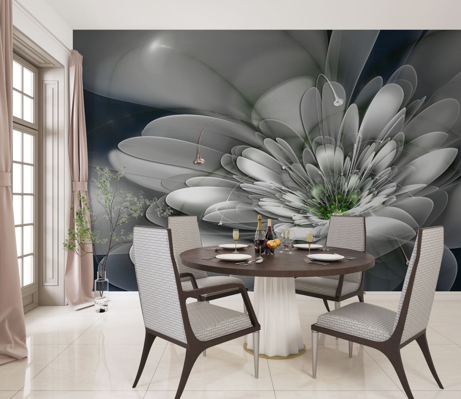 Papier peint grande fleur blanche