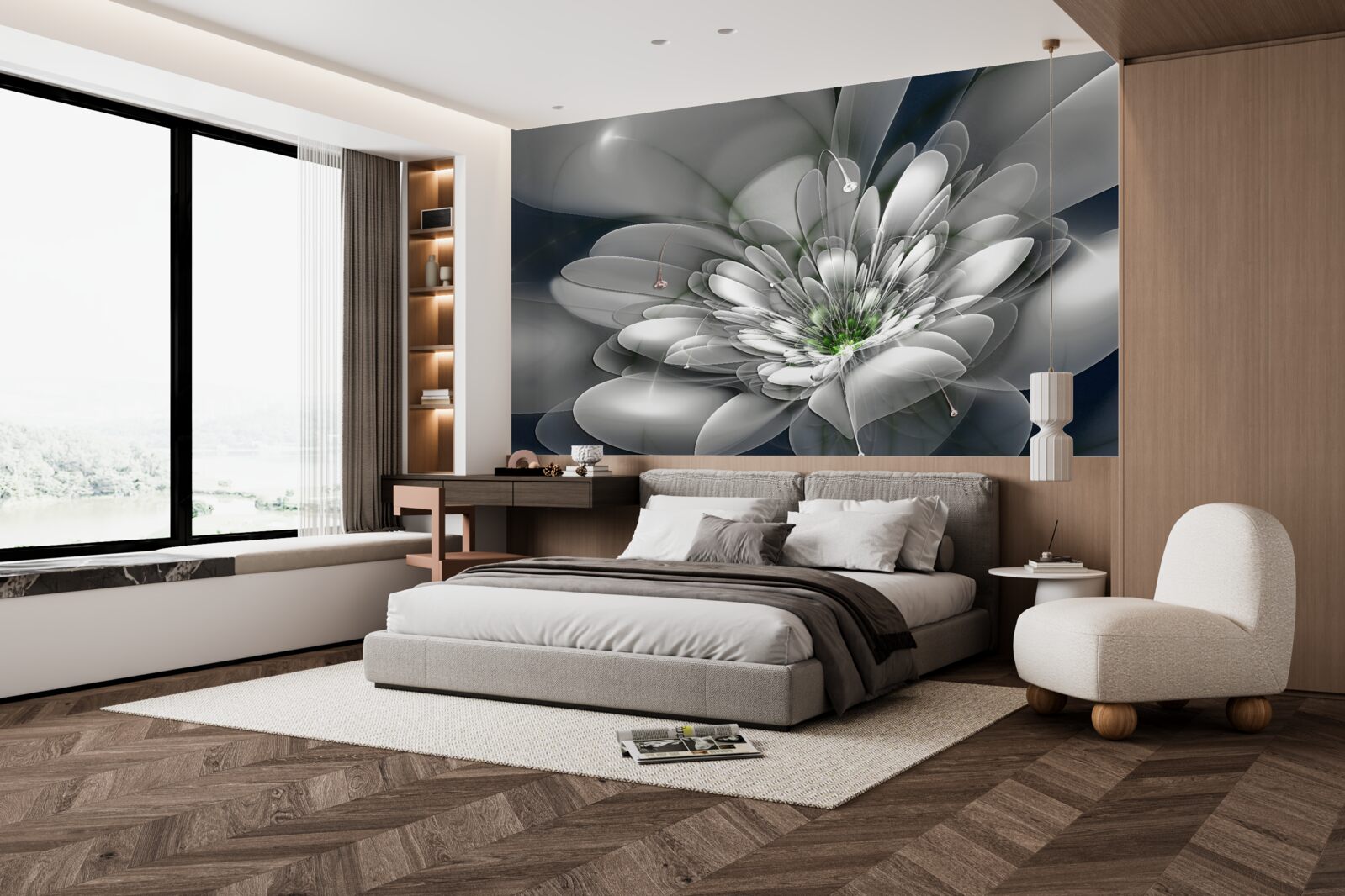 Papier peint grande fleur blanche