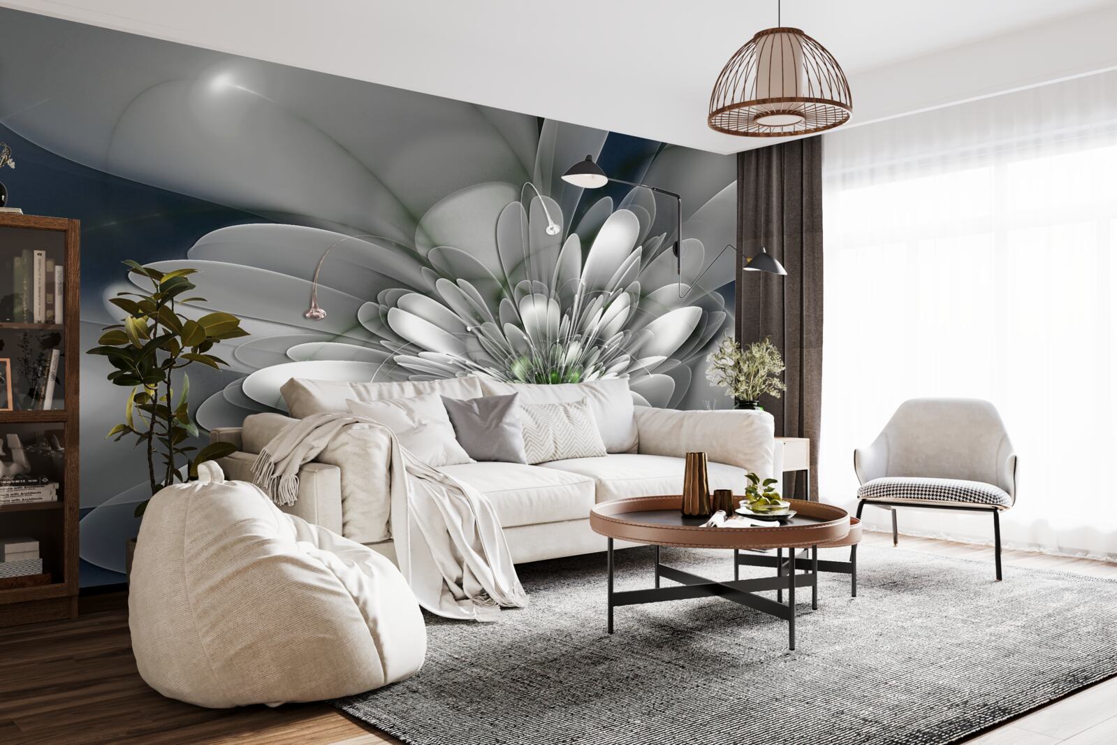 Papier peint grande fleur blanche