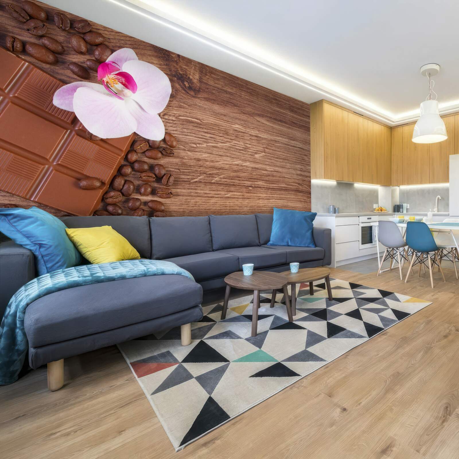 Papier peint orchidée blanche comme neige trempée dans du café et du chocolat