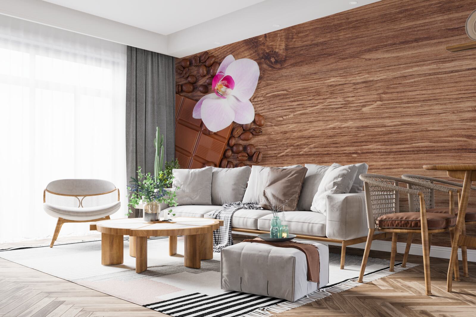 Papier peint orchidée blanche comme neige trempée dans du café et du chocolat