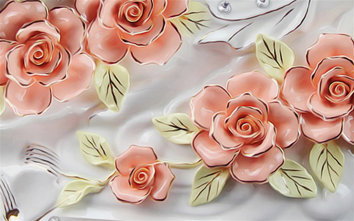 Papier peint roses roses avec feuilles vertes