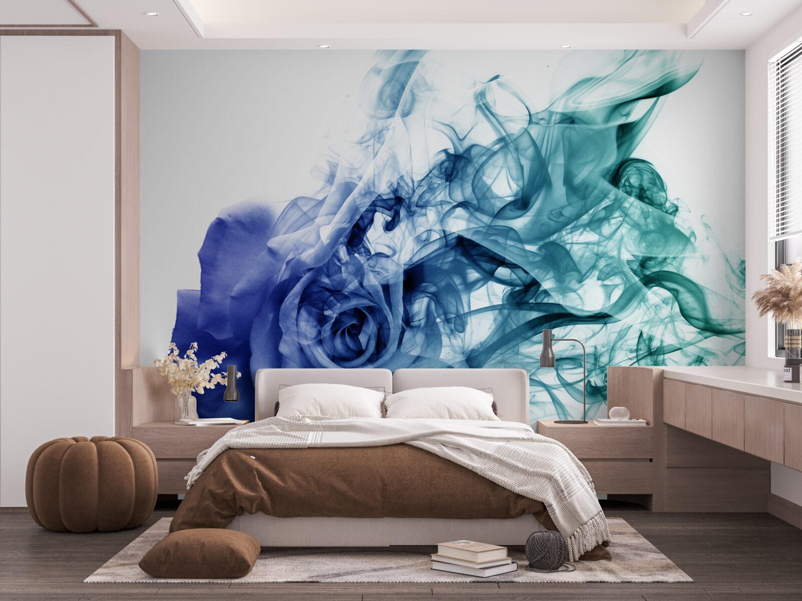 Papier peint rose bleue dans une brume de bleu céleste