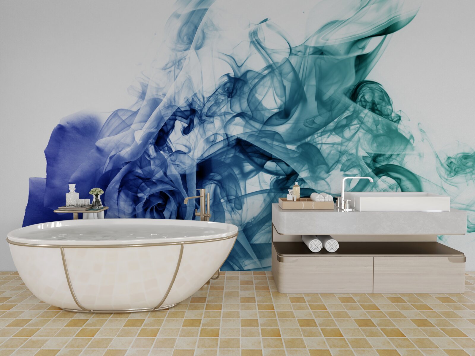 Papier peint rose bleue dans une brume de bleu céleste