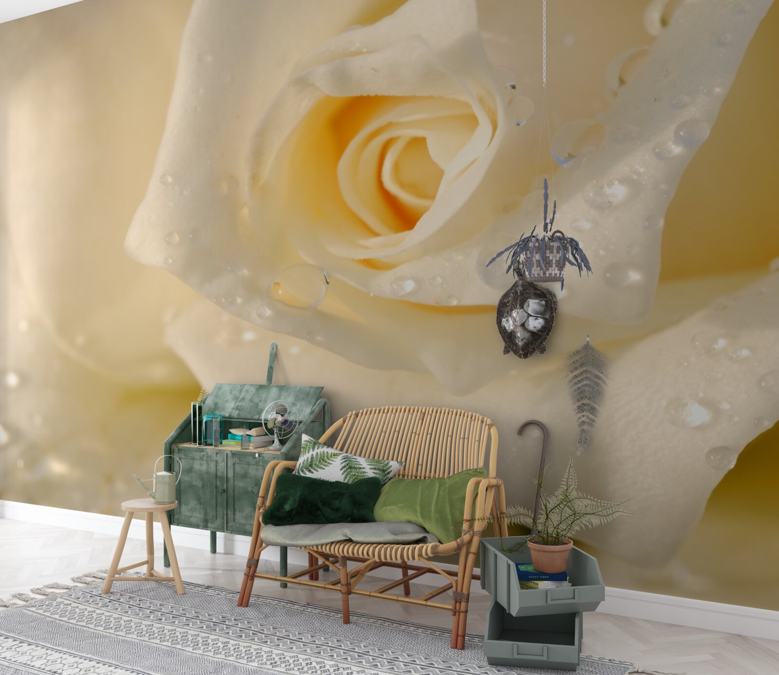 Papier peint rose en gouttes, peinte en blanc