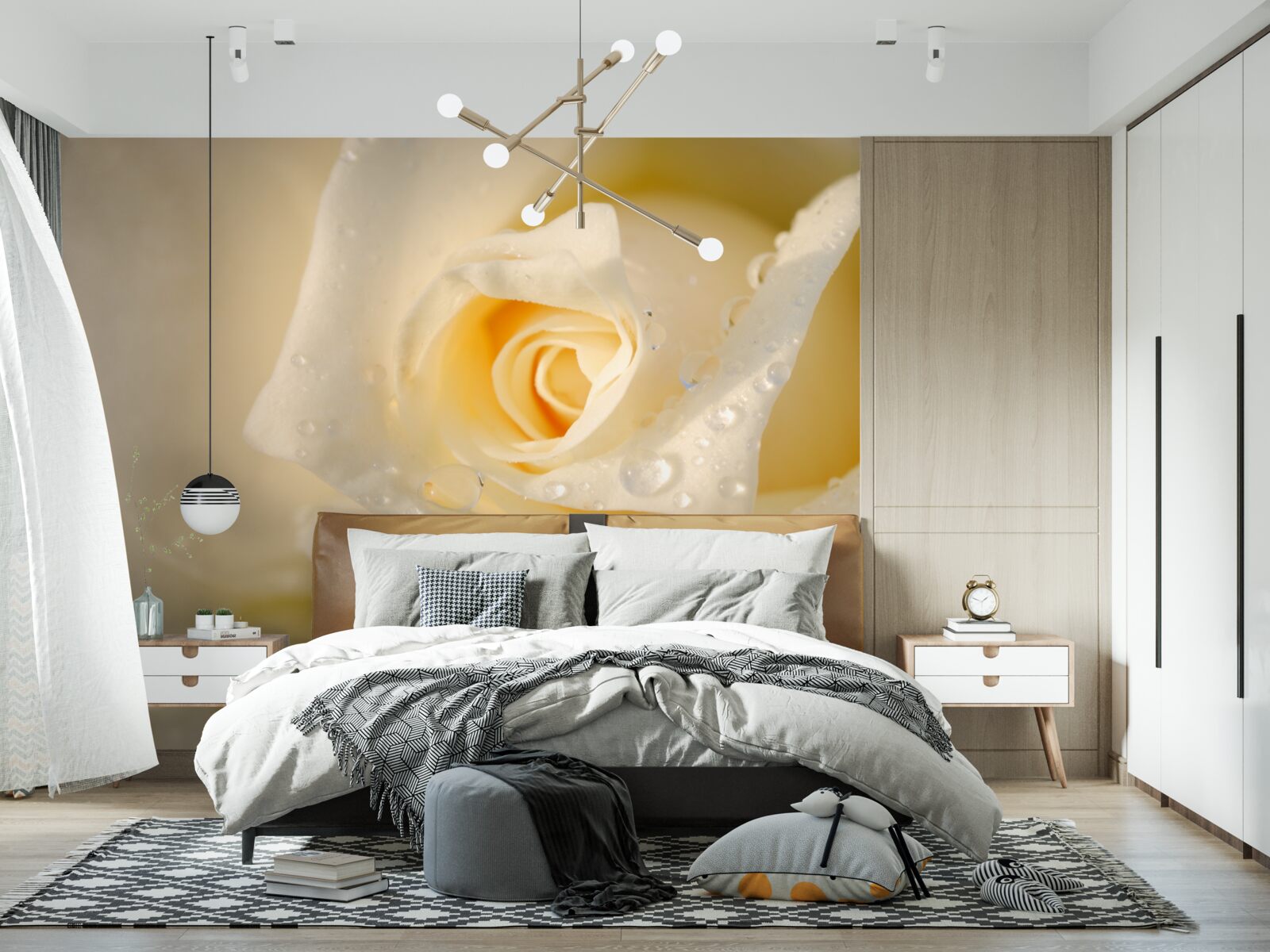 Papier peint rose en gouttes, peinte en blanc