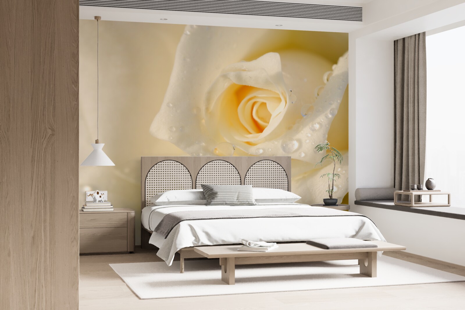 Papier peint rose en gouttes, peinte en blanc