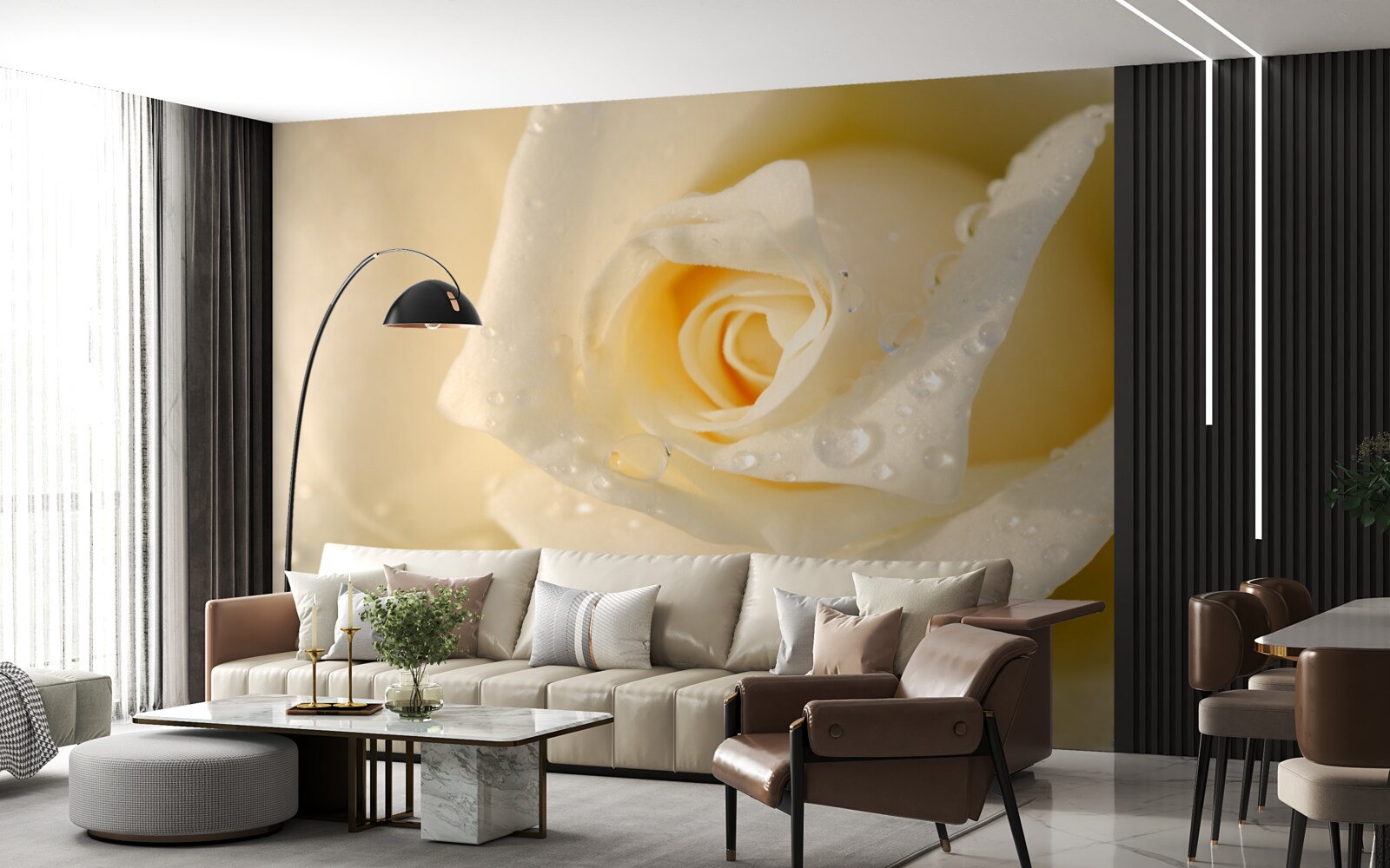 Papier peint rose en gouttes, peinte en blanc