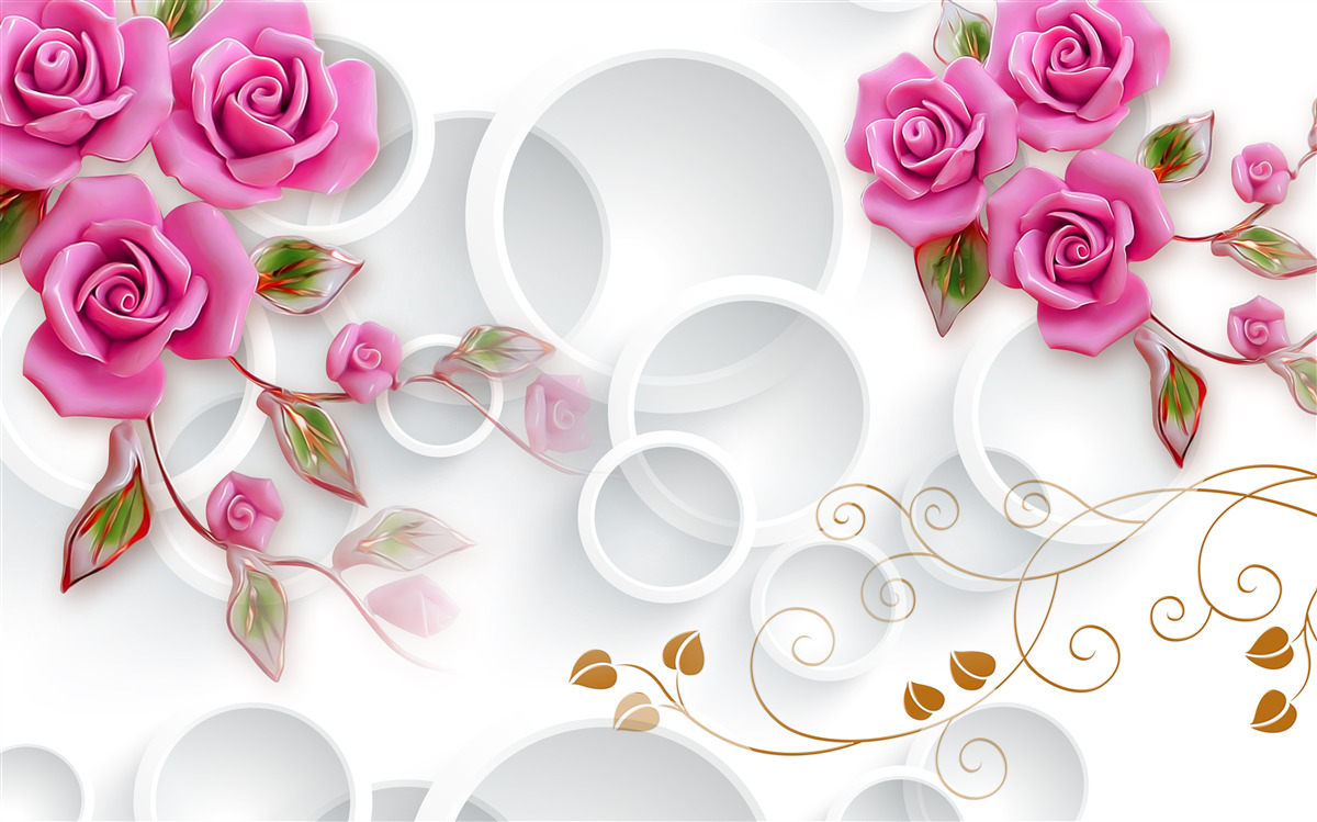 Papier peint des cerceaux blancs et une rose en rose