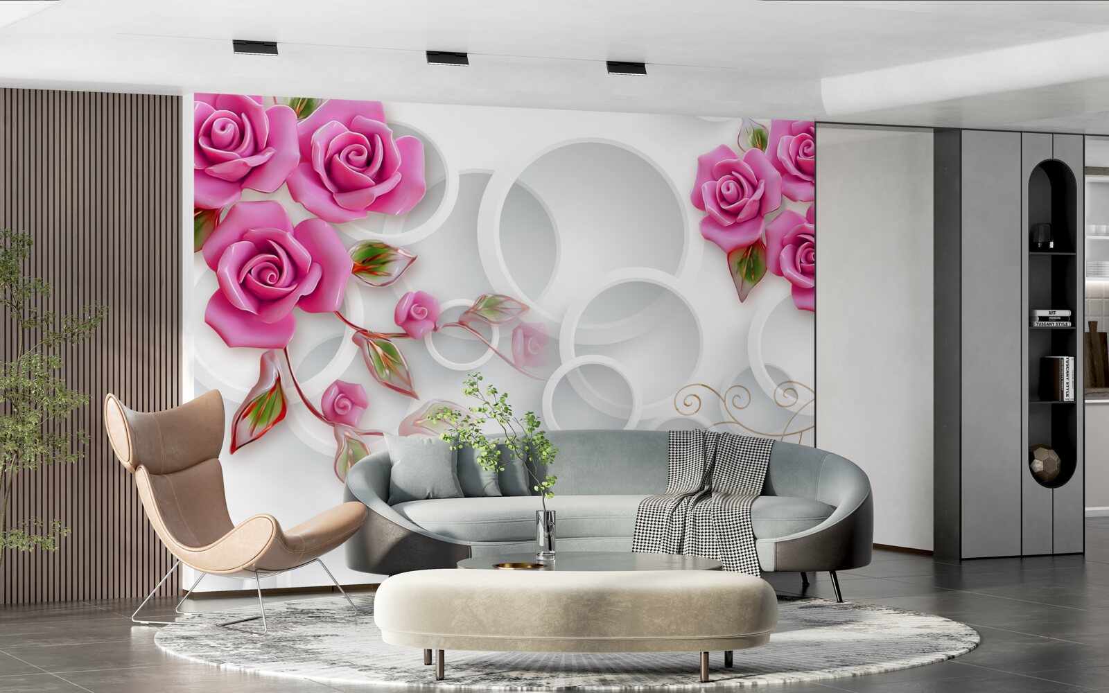 Papier peint des cerceaux blancs et une rose en rose