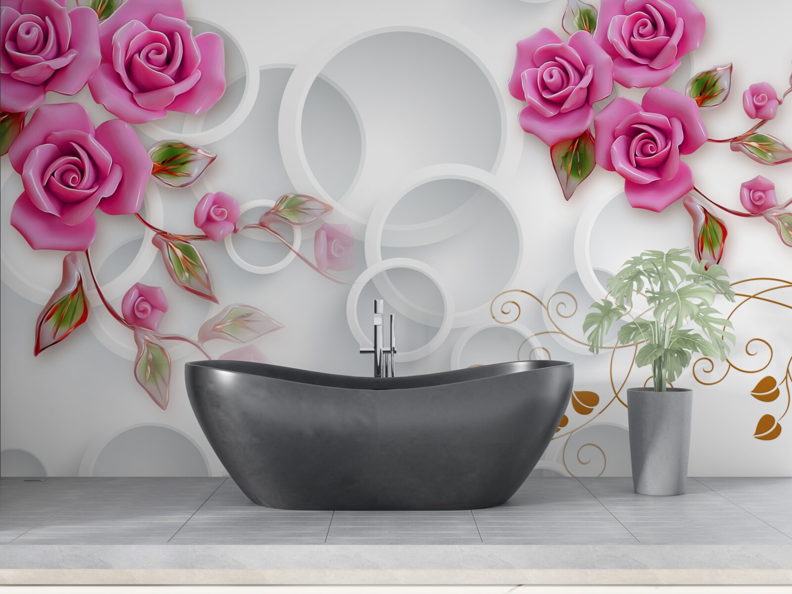 Papier peint des cerceaux blancs et une rose en rose