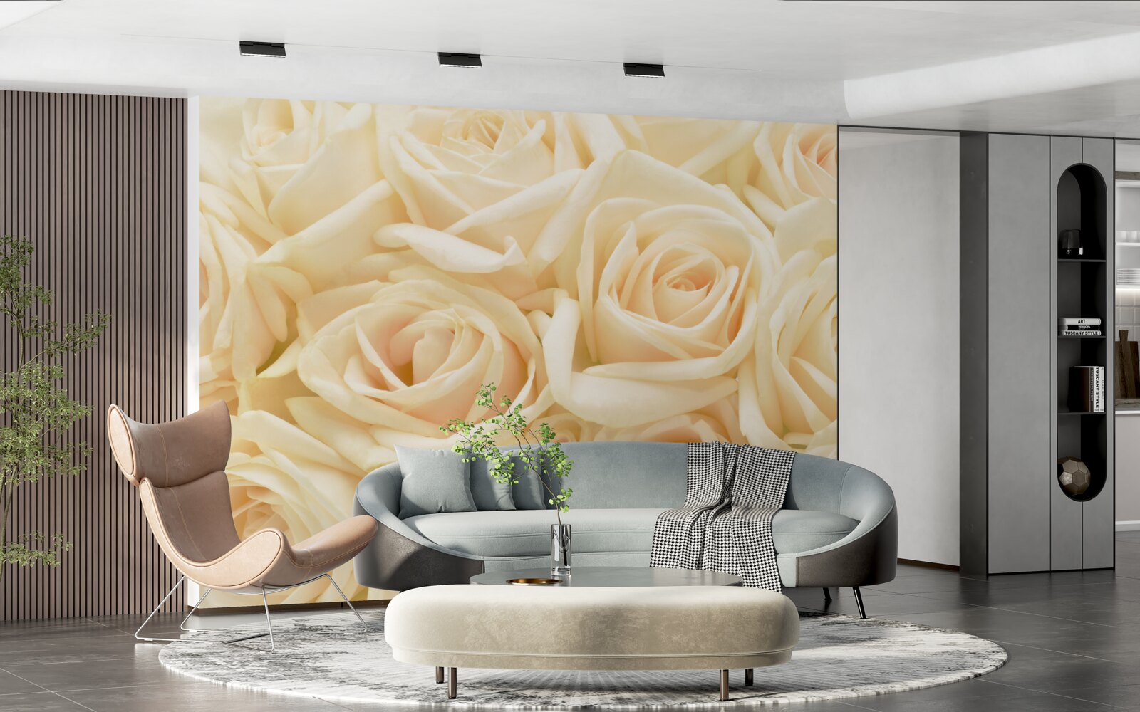 Papier peint bouquet de roses crème