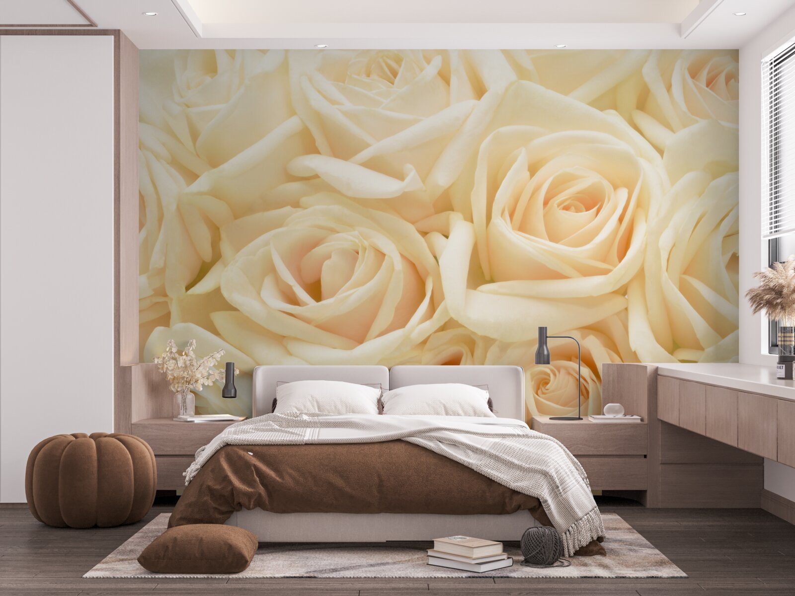 Papier peint bouquet de roses crème