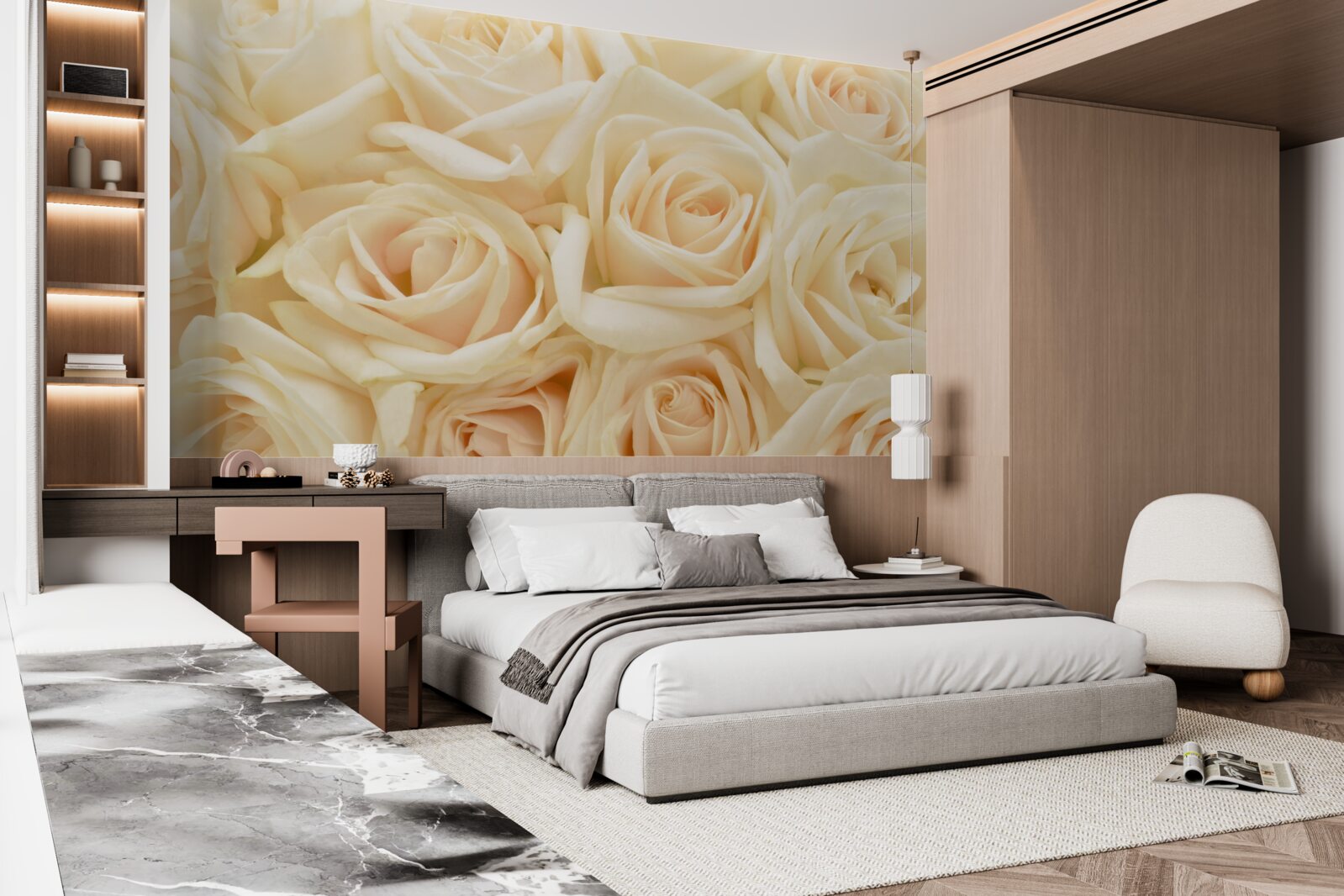 Papier peint bouquet de roses crème