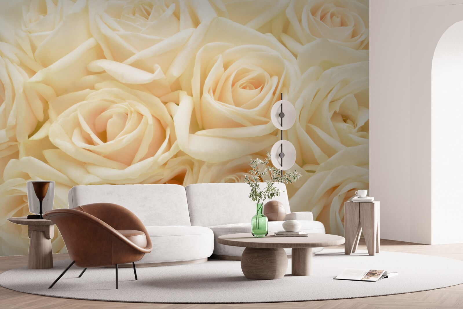 Papier peint bouquet de roses crème