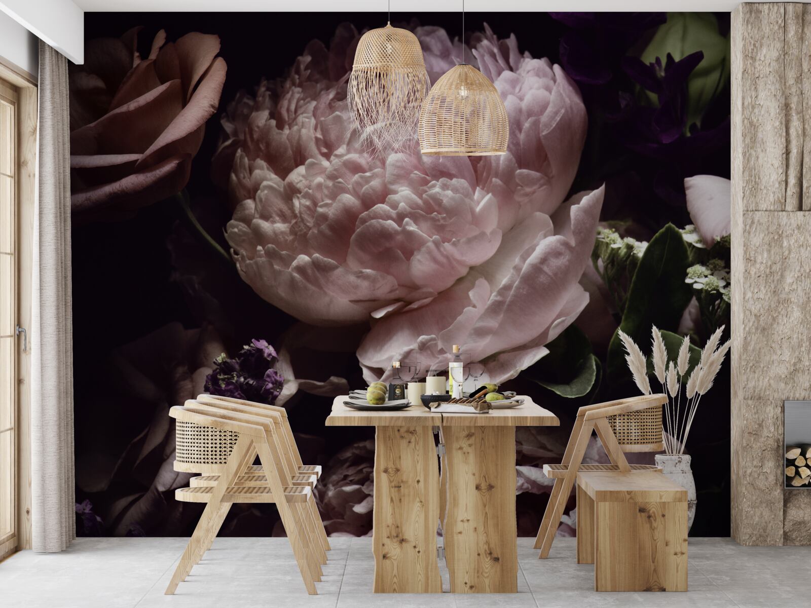 Papier peint set de roses rétro